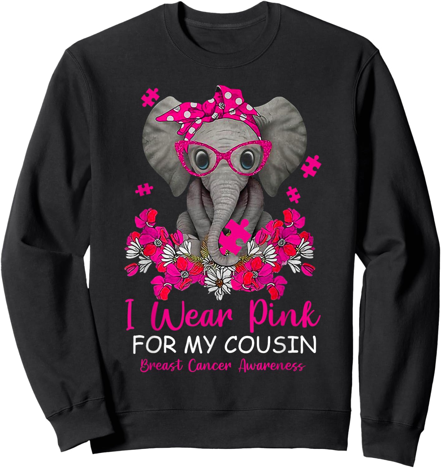 I Wear Pink For My Cousin Breast Cancer Awareness Warrior Sweatshirt - Sweatshirt | Black