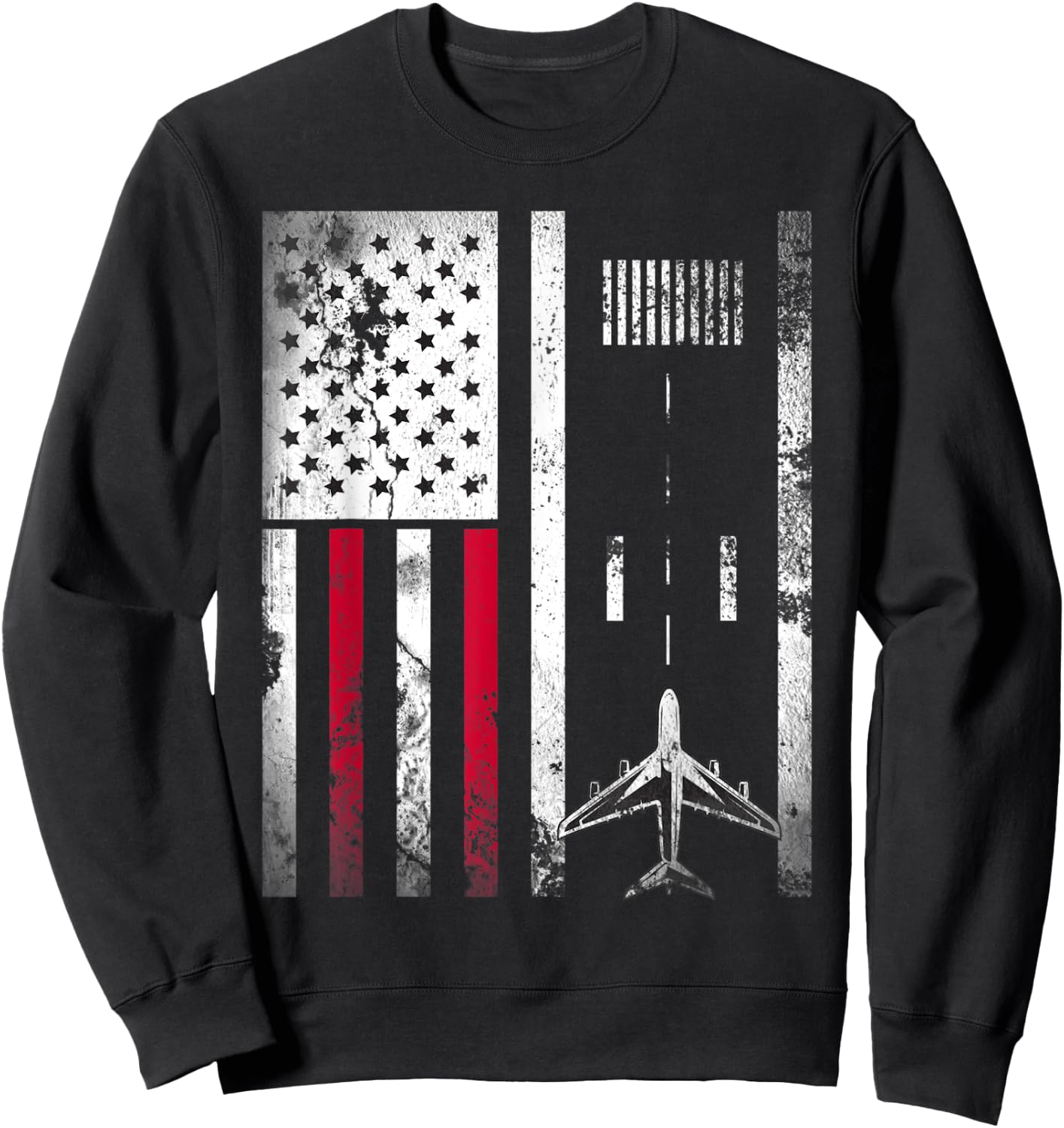 Vintage Airplane USA Flag Aviation Gift Pilot Veteran Men Sweatshirt - Sweatshirt | Black