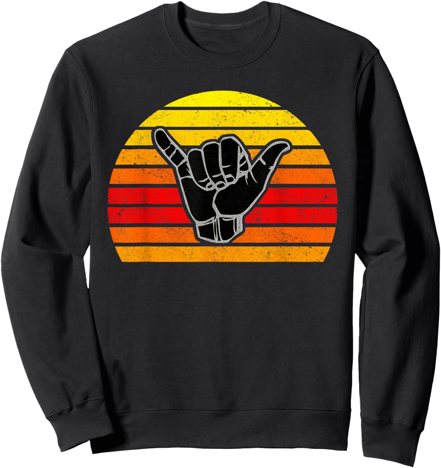 Retro Shaka & Surf Sign - Cool Vintage Surfer / Surfing Gift Sweatshirt - Sweatshirt | Black