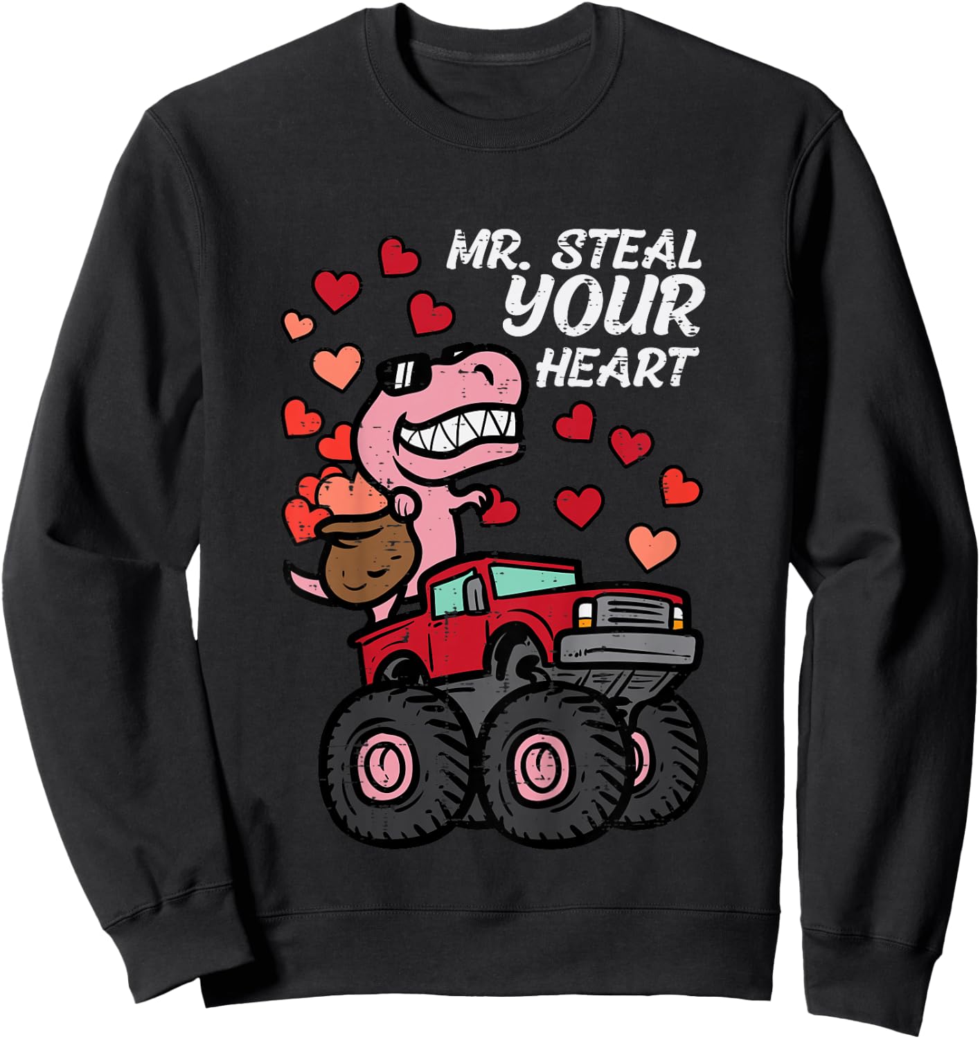 Kids Mr Steal Your Heart Monster Truck Valentines Day Toddler Boy Sweatshirt - Sweatshirt | Black