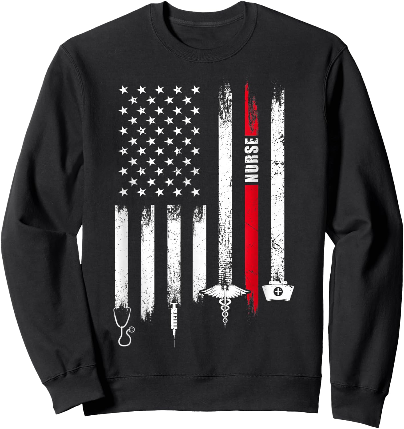 Funny American Flag Nurse Day Gift Small Sweatshirt - Sweatshirt | Black