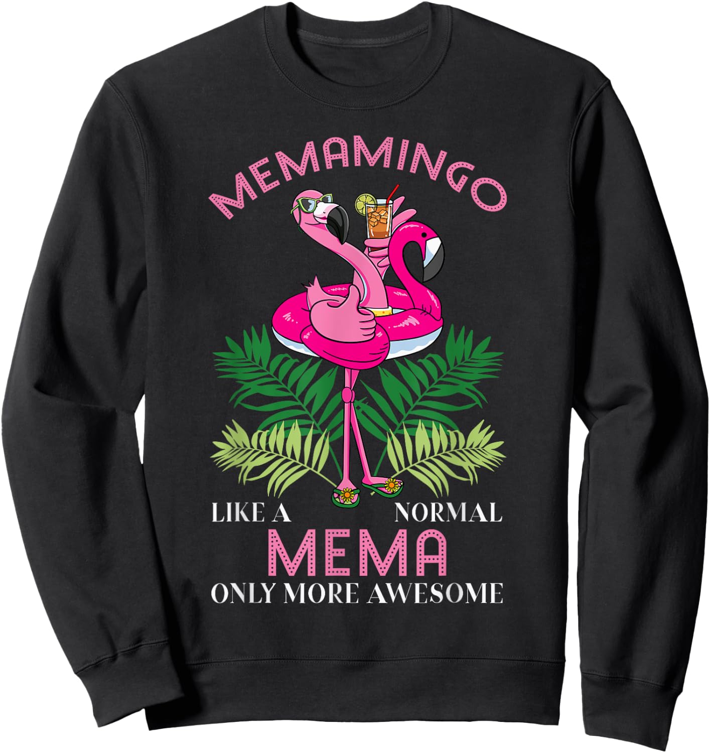 Memamingo Mema Flamingo Lover Grandma Grandmother Grandmommy Sweatshirt - Sweatshirt | Black