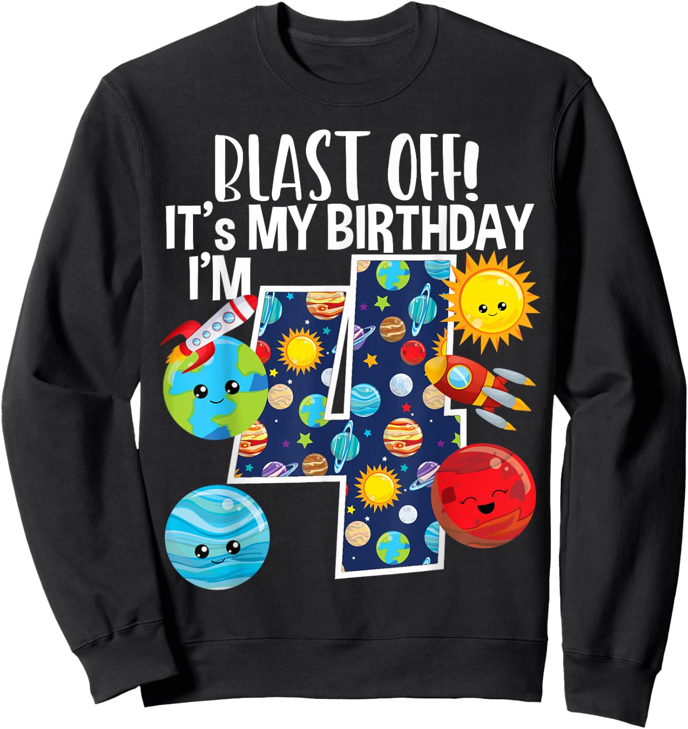 Space Planets Funny Solar Space 4th Birthday Party 4 Yrs Old Sweatshirt - Sweatshirt | Black