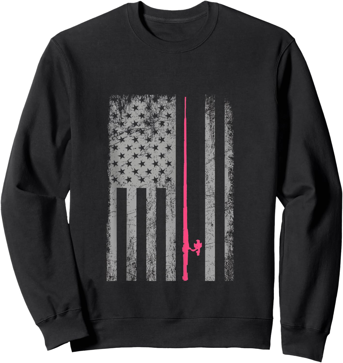 Pink Camo American Flag Fishing Shirt Women Bass Fishing Sweatshirt - Sweatshirt | Black