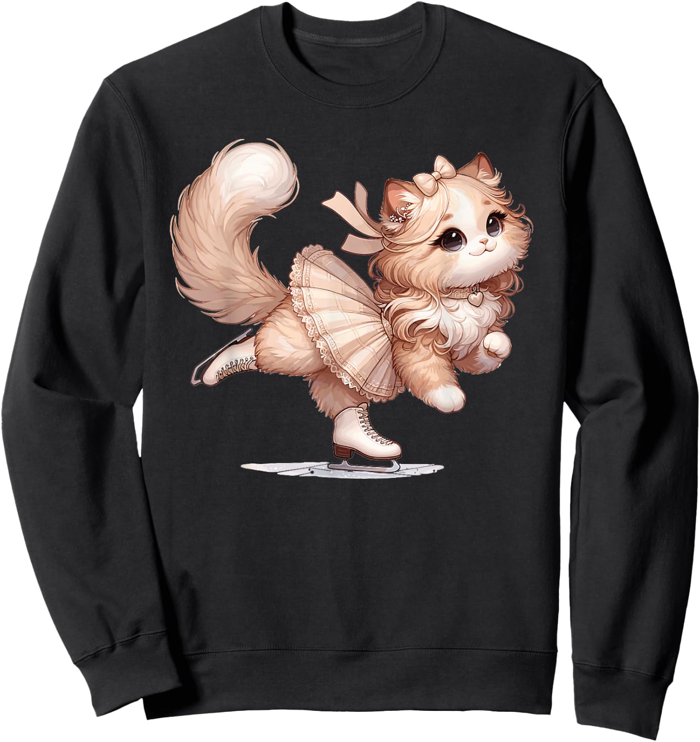 Girl Who Loves Cats And Ice Skating Cat Ice Skating Sweatshirt - Sweatshirt | Black