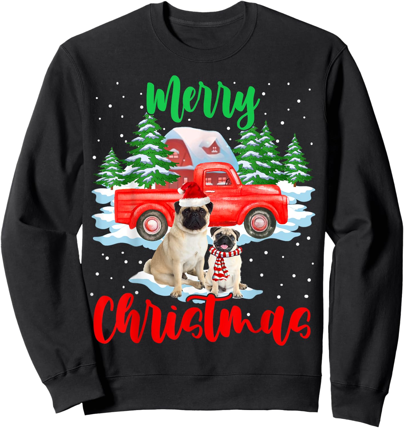 Merry Christmas Santa Pug And Truck Dog Gift Women Kids Sweatshirt - Sweatshirt | Black