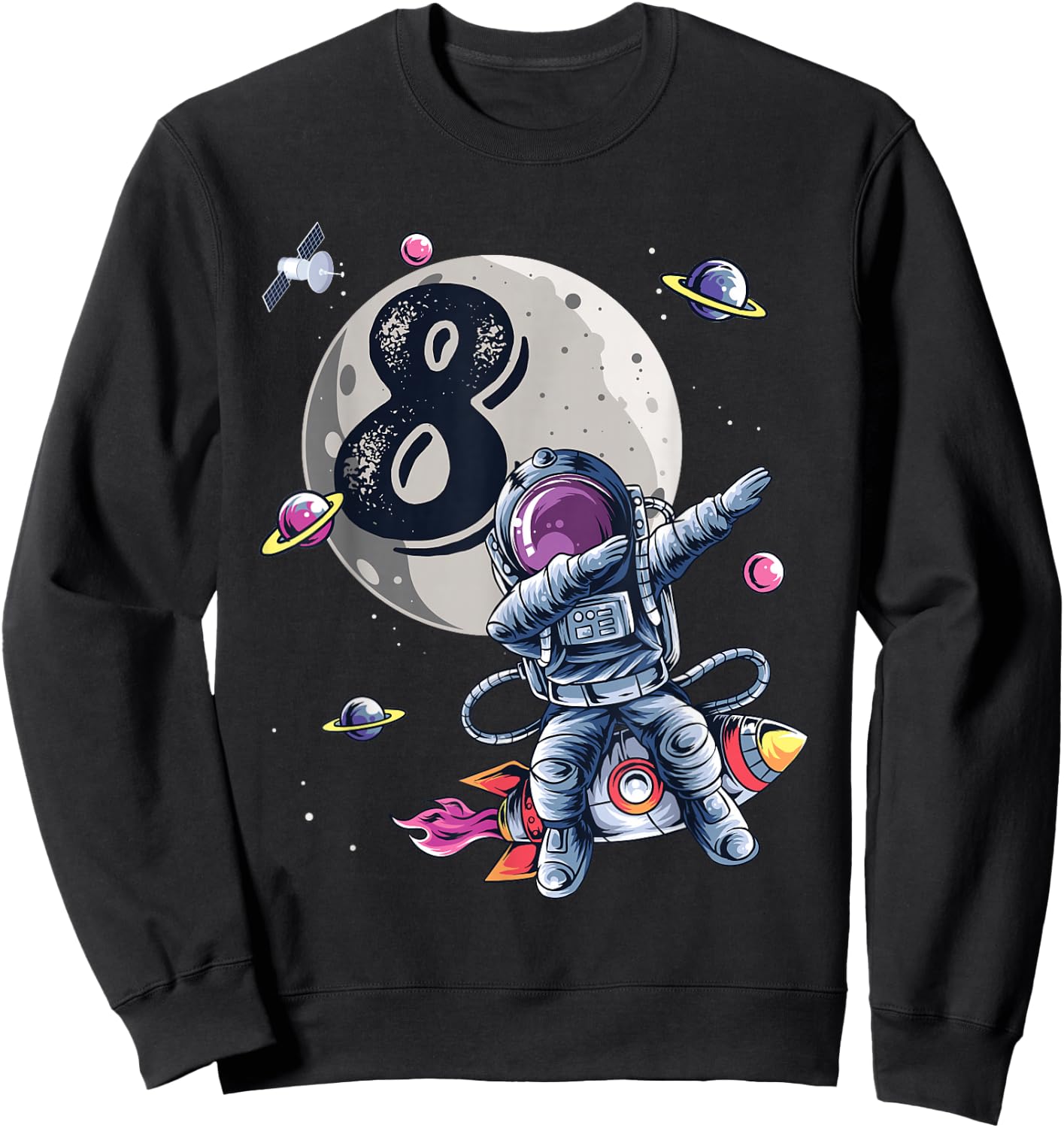 8 Years Old Birthday Boy Astronaut Gifts Space 8th B-Day Sweatshirt - Sweatshirt | Black