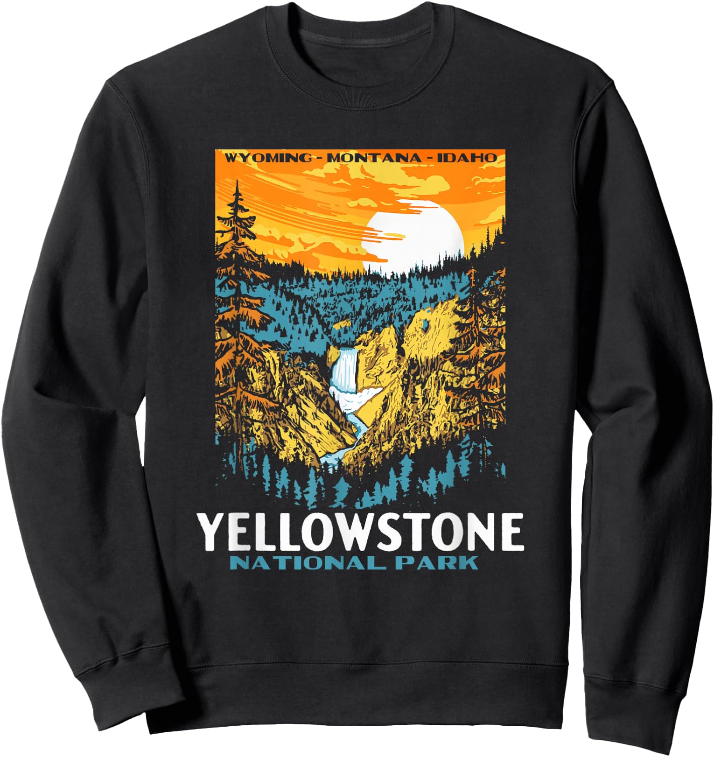 Retro Yellowstone National Park WPA Style Lower Falls Sweatshirt - Sweatshirt | Black
