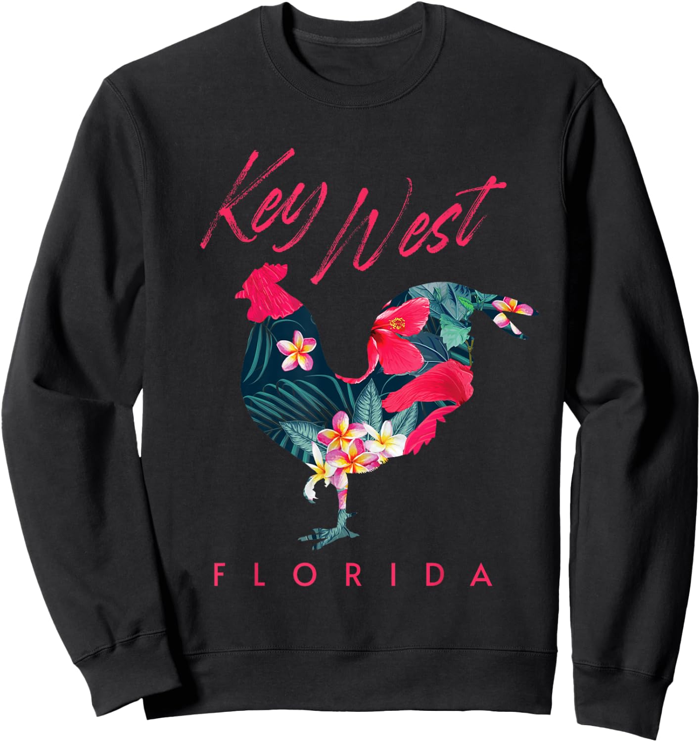 Key West Florida Chicken Lover Flower Hibiscus Souvenir Sweatshirt - Sweatshirt | Black