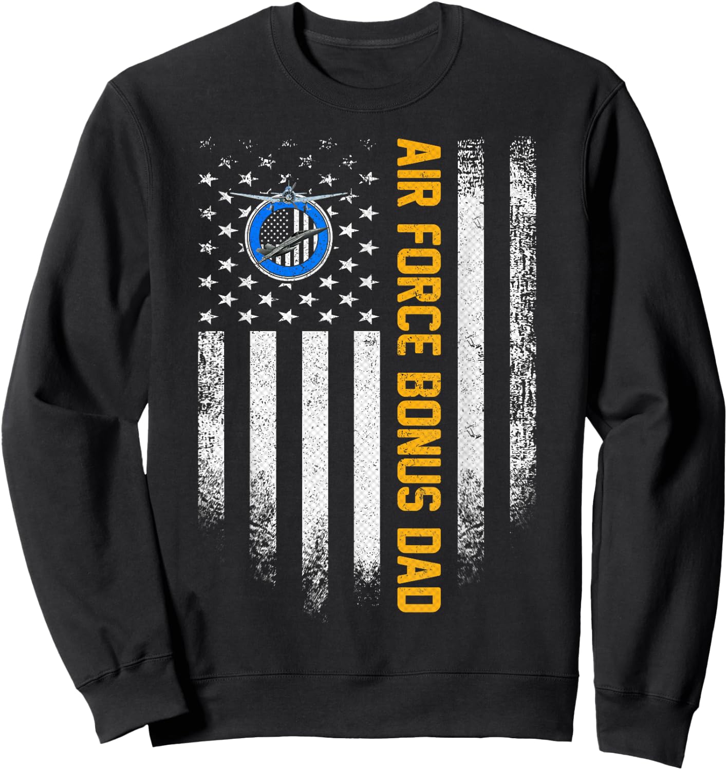 Vintage USA American Flag Proud Air Force Veteran Bonus Dad Sweatshirt - Sweatshirt | Black