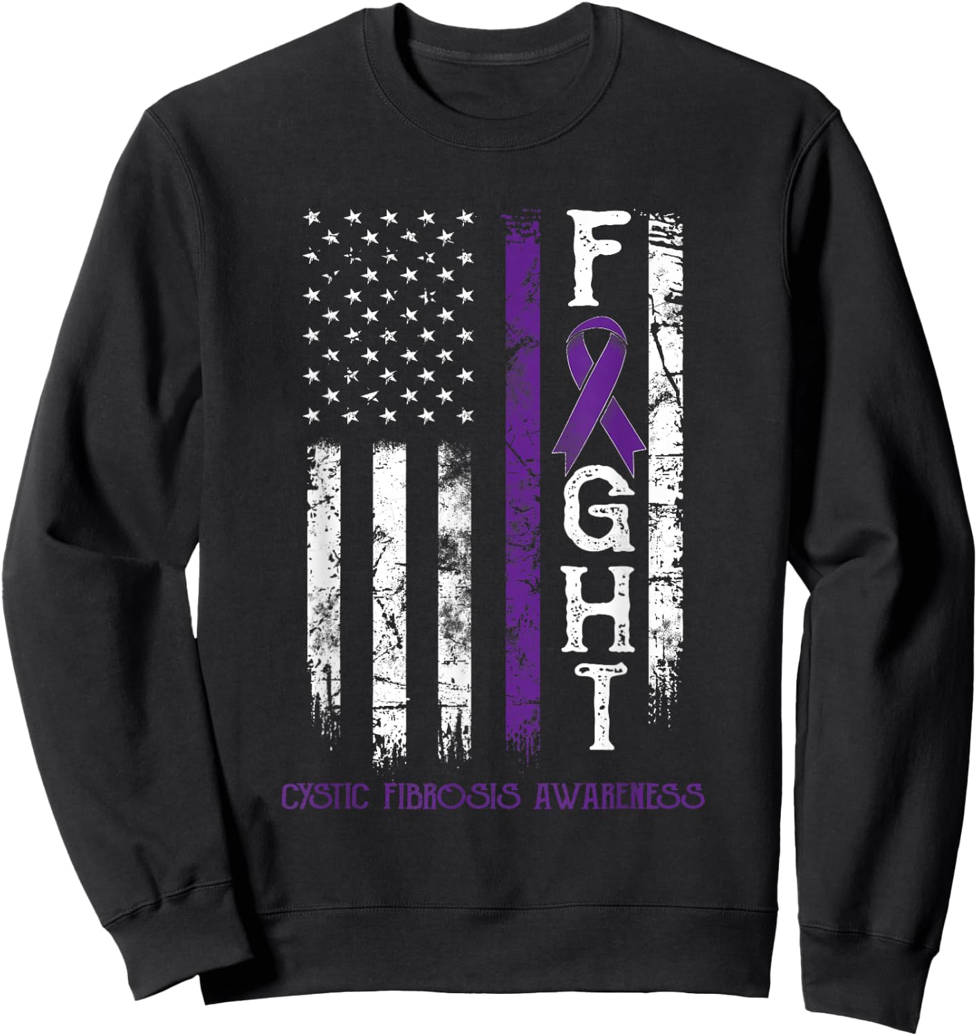 Cystic Fibrosis Warrior US Flag Sweatshirt - Sweatshirt | Black