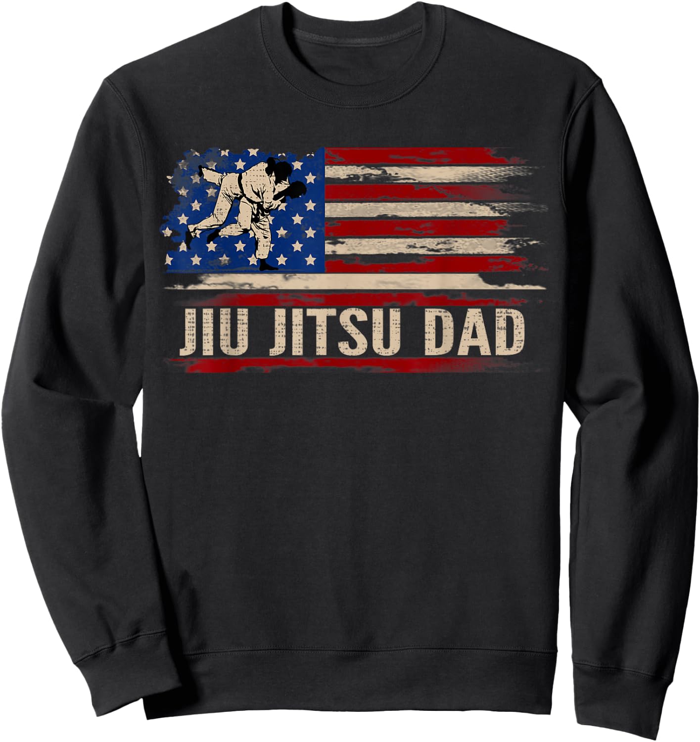Vintage BJJ Jiu-Jitsu Dad American USA Flag Sports Gift Kids Men Sweatshirt - Sweatshirt | Black