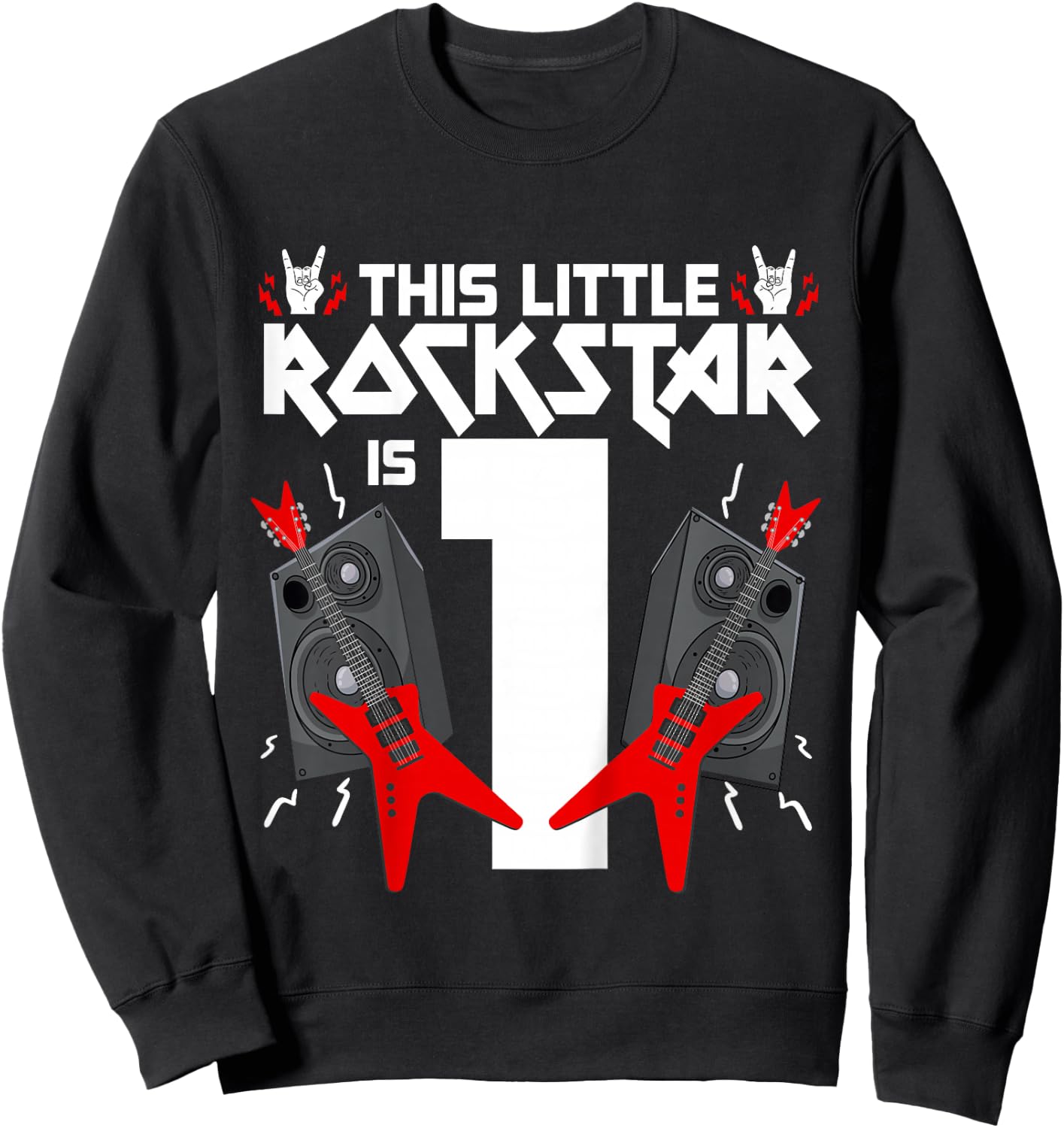 1 Year Old Rock and Roll Star Birthday Party Guitar 1st Gift Sweatshirt - Sweatshirt | Black