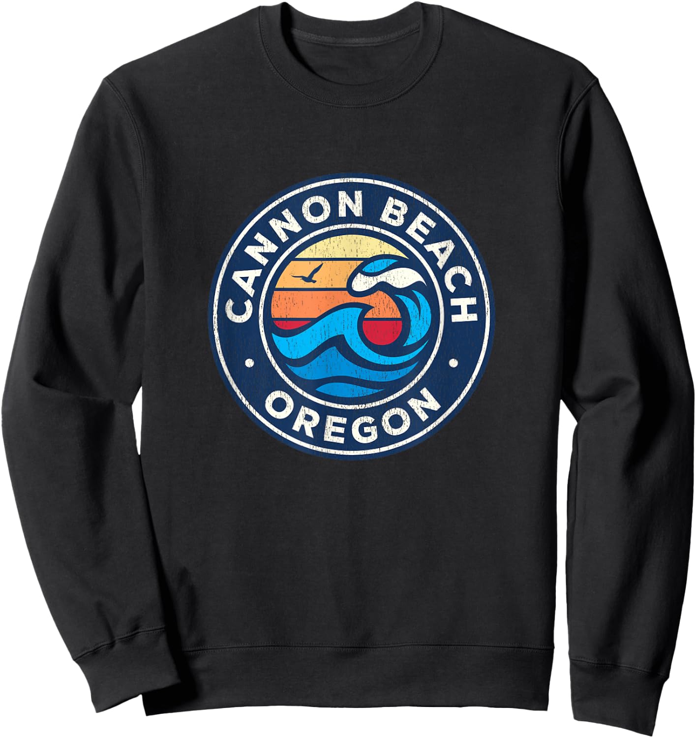 Cannon Beach Oregon OR Vintage Nautical Waves Design Sweatshirt - Sweatshirt | Black