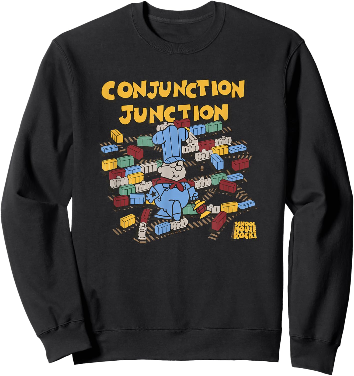 Schoolhouse Rock Conjunction Junction Train Conductor Retro Sweatshirt - Sweatshirt | Black