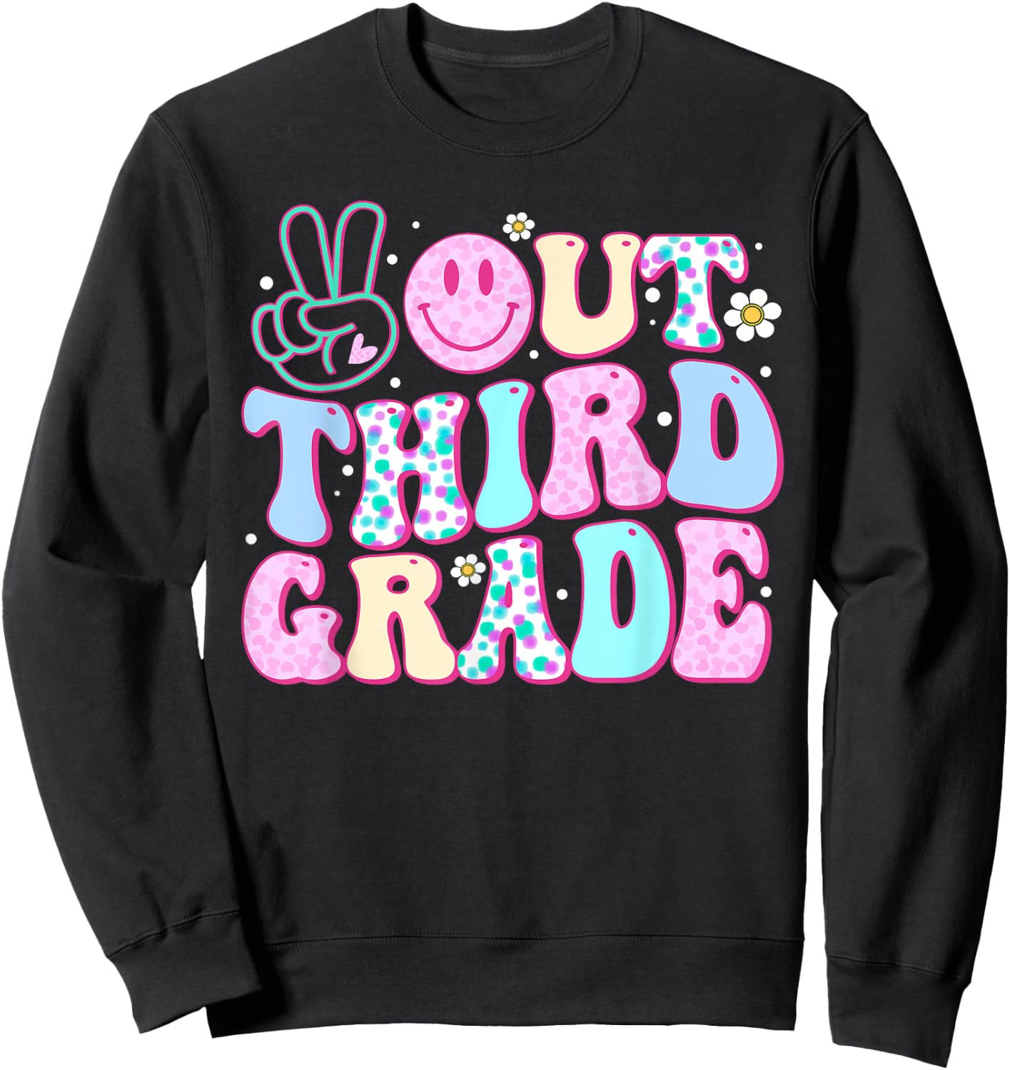 Peace Out Third Grade Last Day Of School Groovy Boys Girls Sweatshirt - Sweatshirt | Black