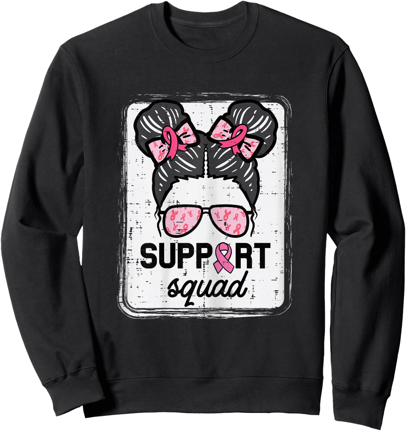 Breast Cancer Support Squad Bun Awareness Girls Kids Youth Sweatshirt - Sweatshirt | Black