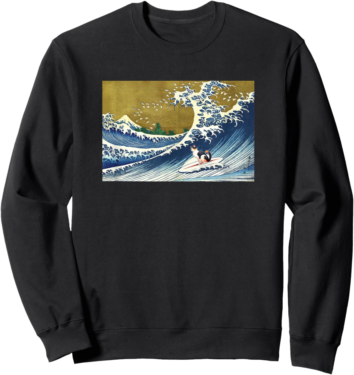 Retro Vintage Surfing a Wave Calico Cat Lover Sweatshirt - Sweatshirt | Black