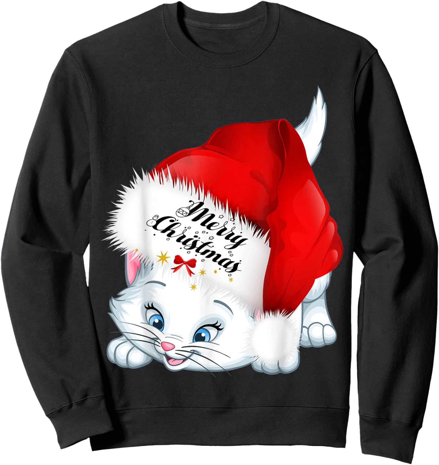 Christmas Gifts Cat Lover Bow Tie Kitten Merry Christmas Cat Women Kids Sweatshirt - Sweatshirt | Black