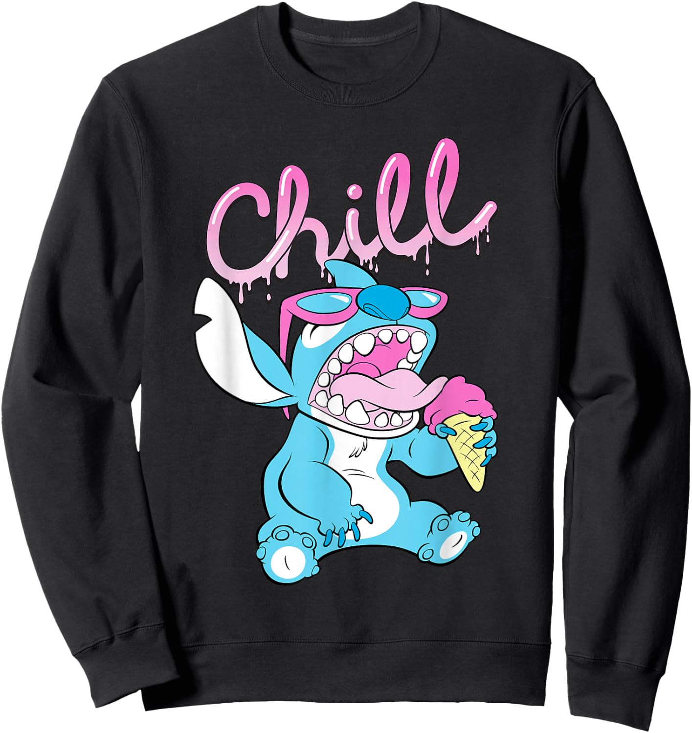 Disney Lilo and Stitch Neon Ice Cream Chill Drip Sweatshirt - Sweatshirt | Black