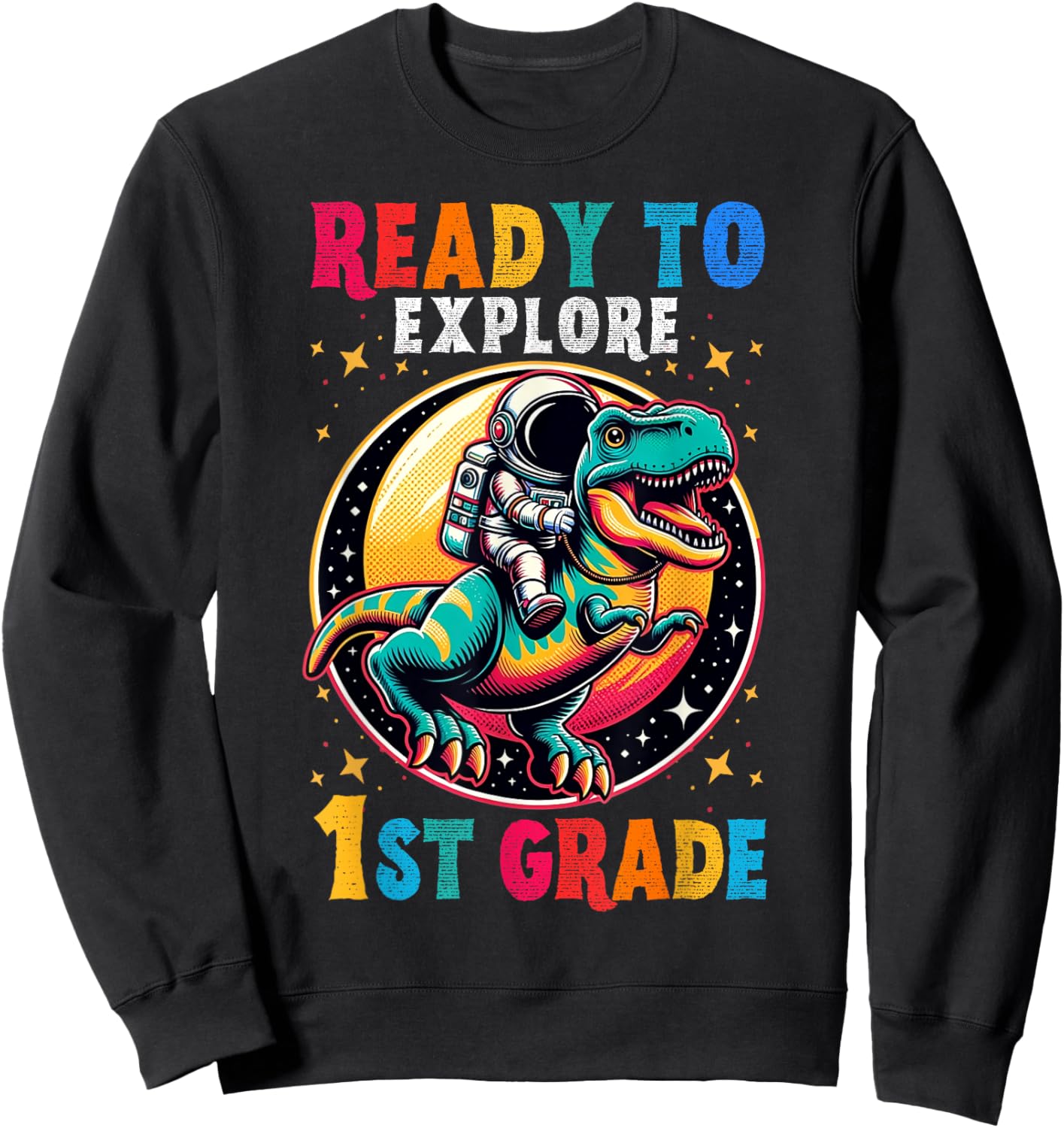 First day back to School 1st grade Astronaut Dinosaur boys Sweatshirt - Sweatshirt | Black