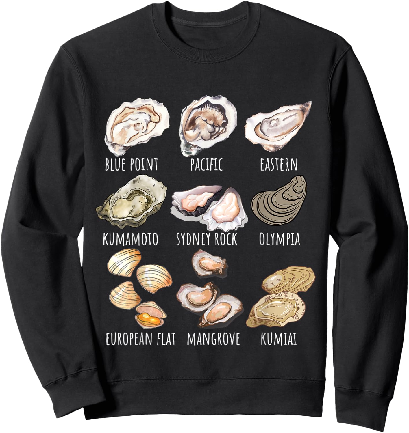 Different Type of Oysters Breed Collection,Cute Oyster Lover Sweatshirt - Sweatshirt | Black