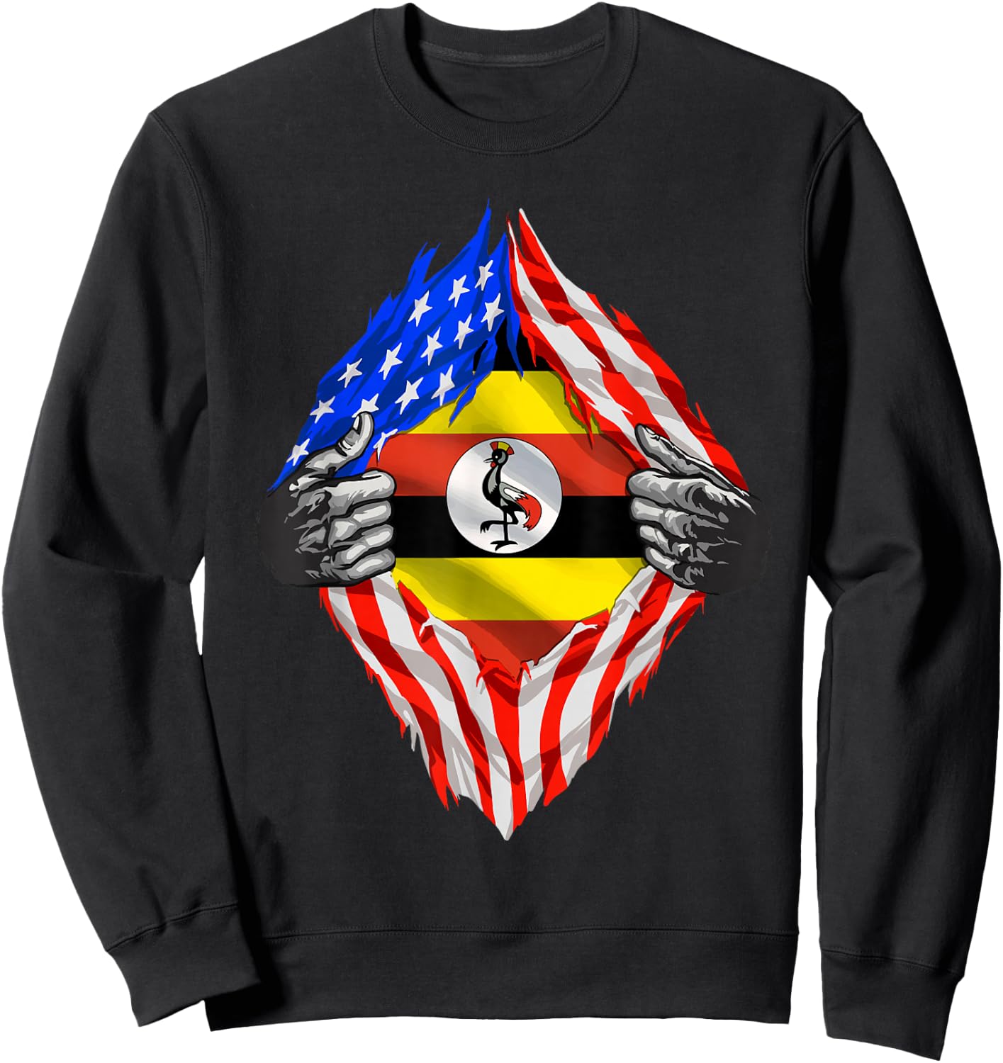 Super Ugandan Heritage Uganda Roots USA Flag Sweatshirt - Sweatshirt | Black
