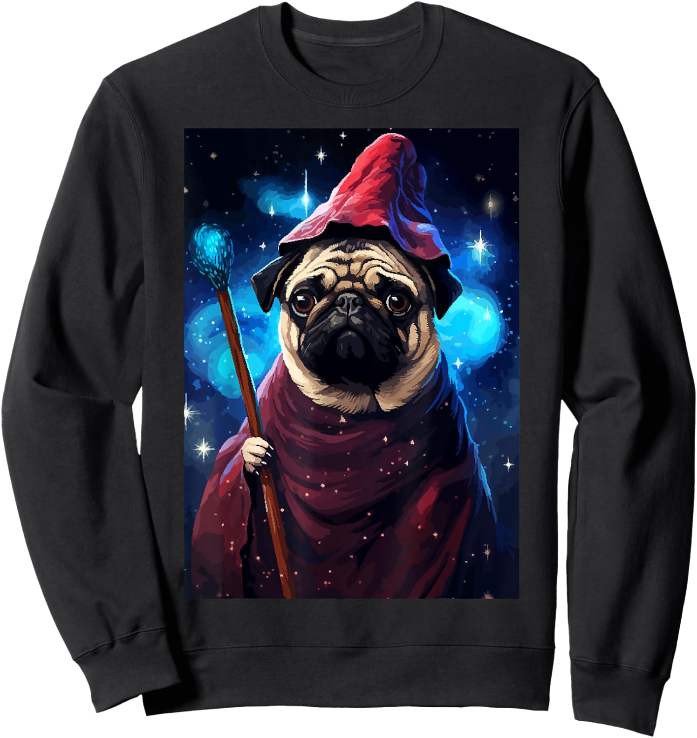 Cute Pug Wizard Character Funny Dog Pixel Art Women Kids Sweatshirt - Sweatshirt | Black