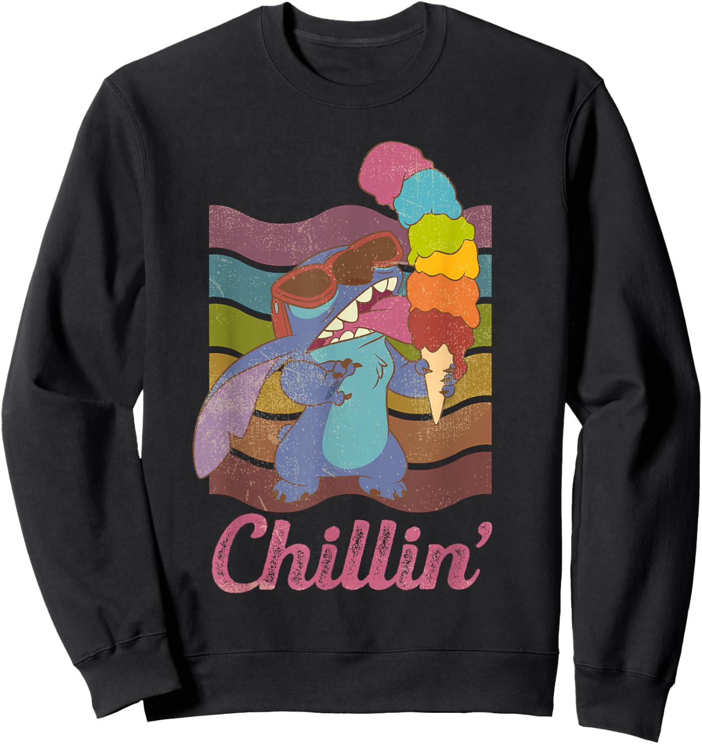 Disney Rainbow Stitch Ice Cream Chillin' Sweatshirt - Sweatshirt | Black