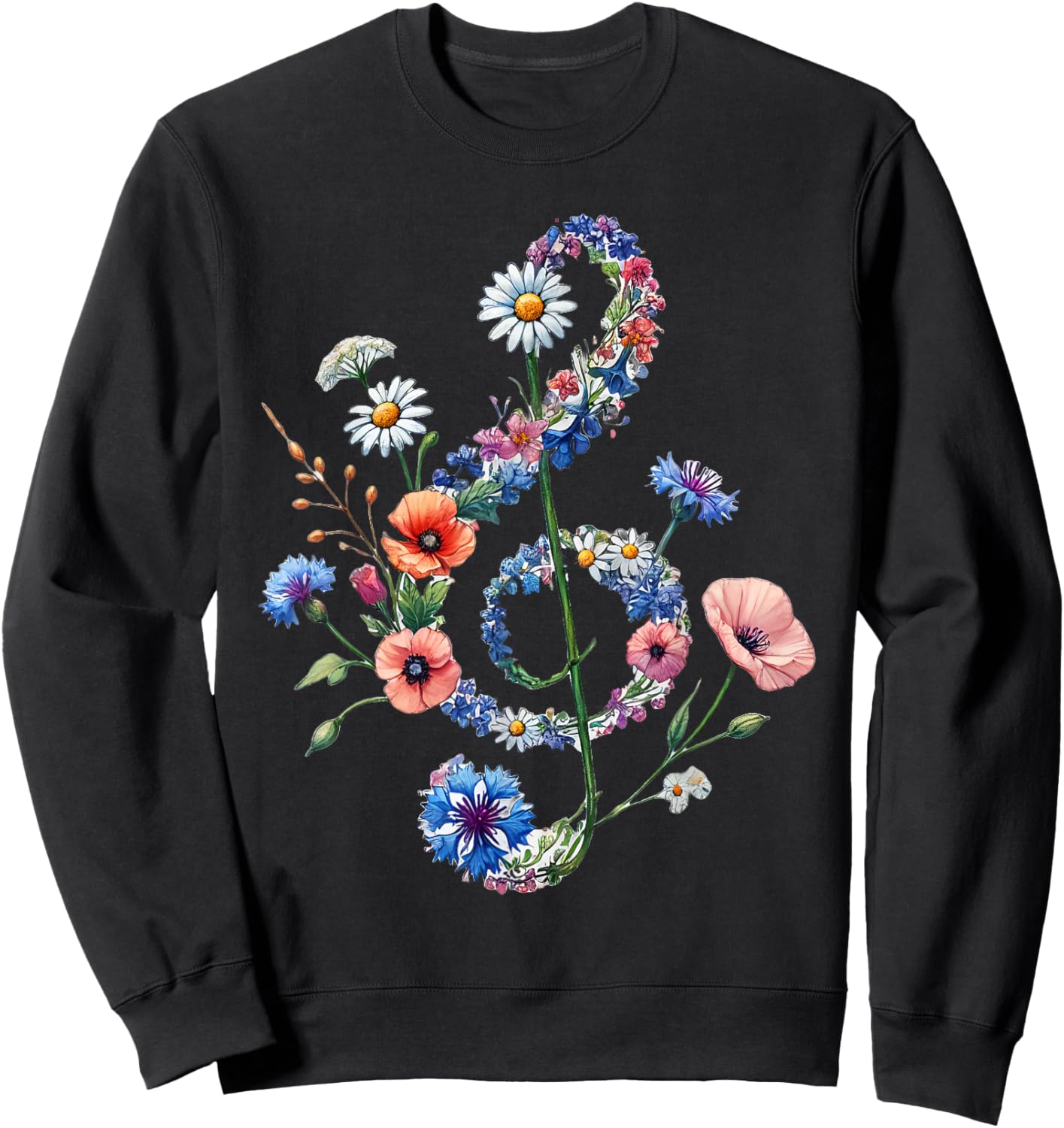 Wildflowers Treble Clef Flower Musical Note Music Sweatshirt - Sweatshirt | Black