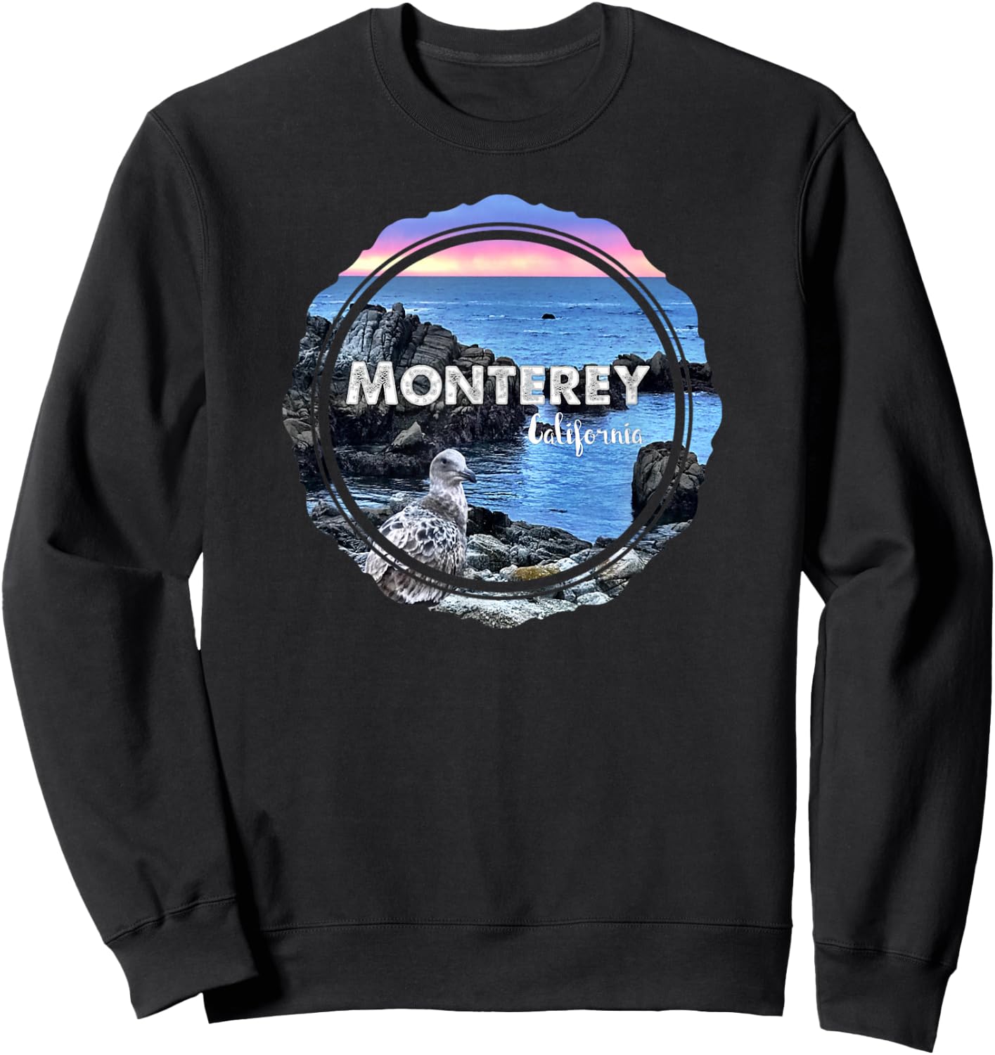Monterey California Ocean Sunset Seagull Coastal Souvenir Sweatshirt - Sweatshirt | Black