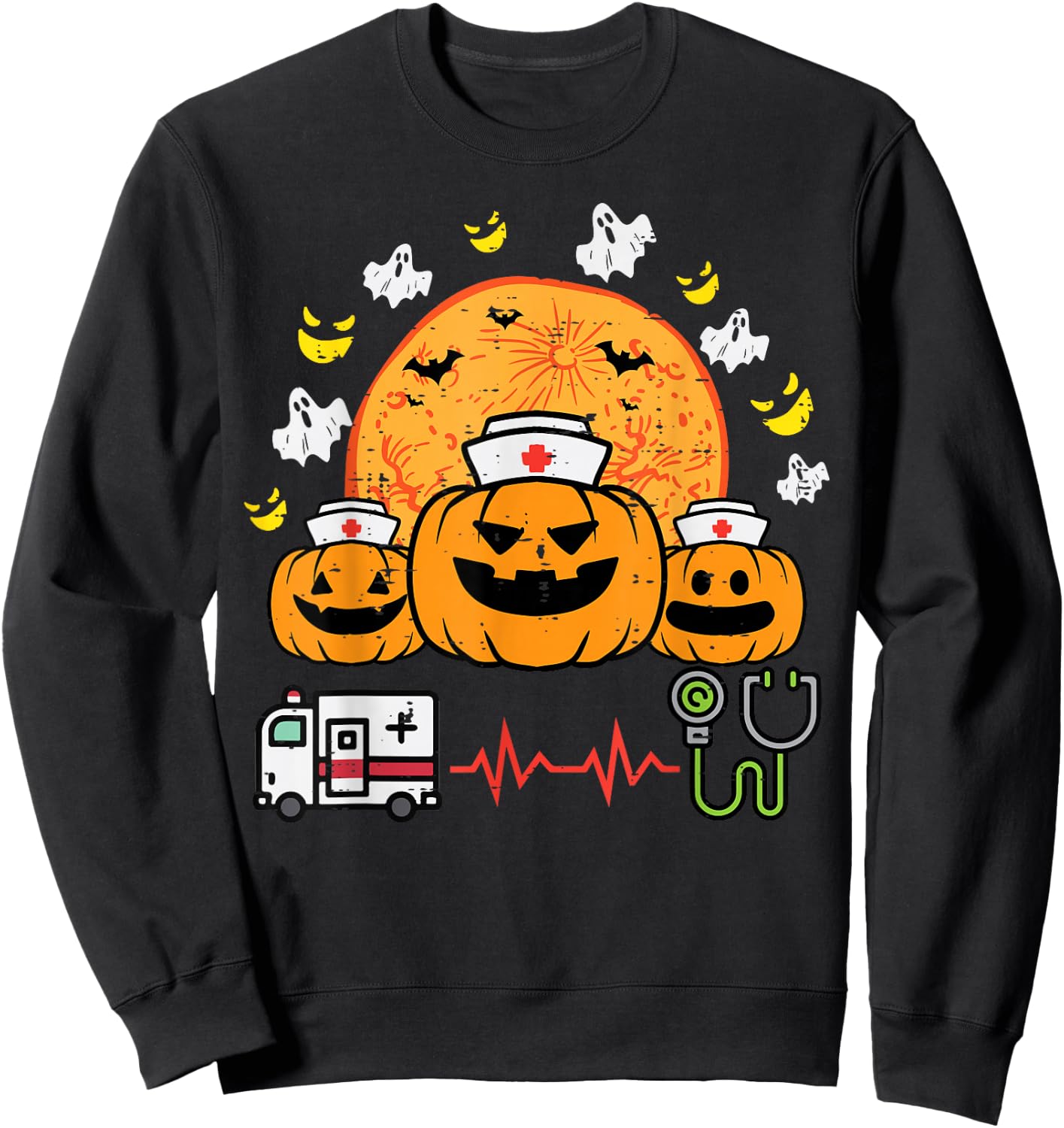 Halloween Pumpkin Nurses Paramedic Costume Scrub Top Women Sweatshirt - Sweatshirt | Black