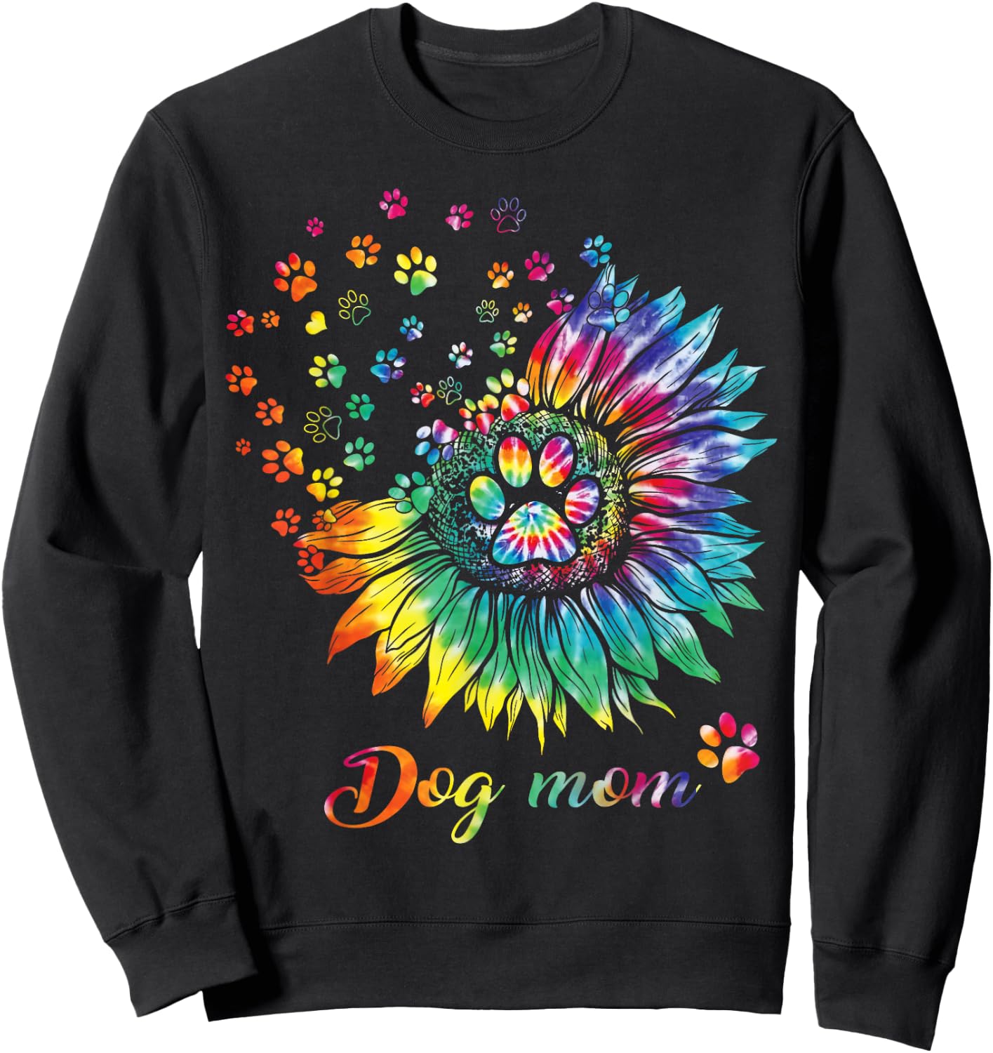 Sunflower Dog Mom Tie Dye Dog Lover Funny Sweatshirt - Sweatshirt | Black