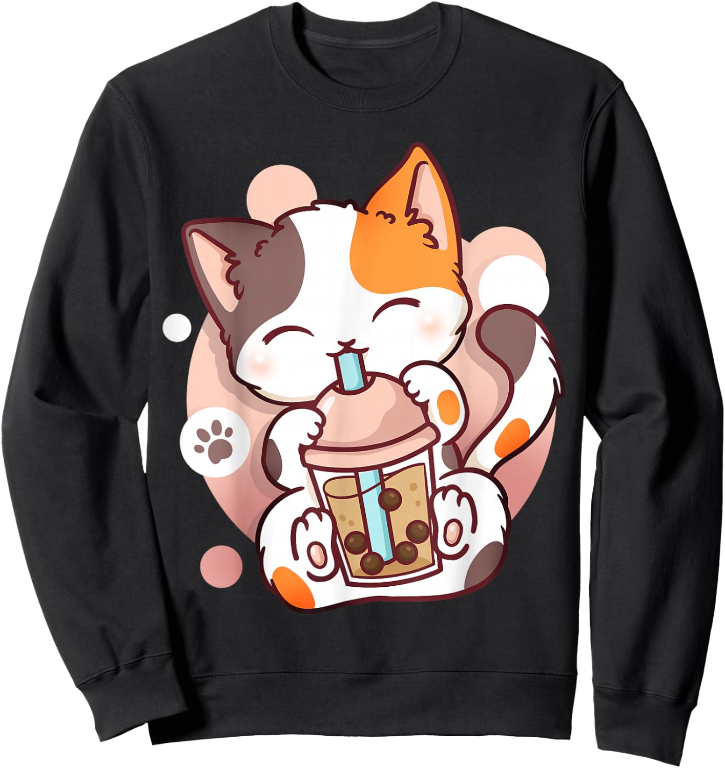 Cat Boba Tea Bubble Tea Anime Kawaii Neko Small Sweatshirt - Sweatshirt | Black