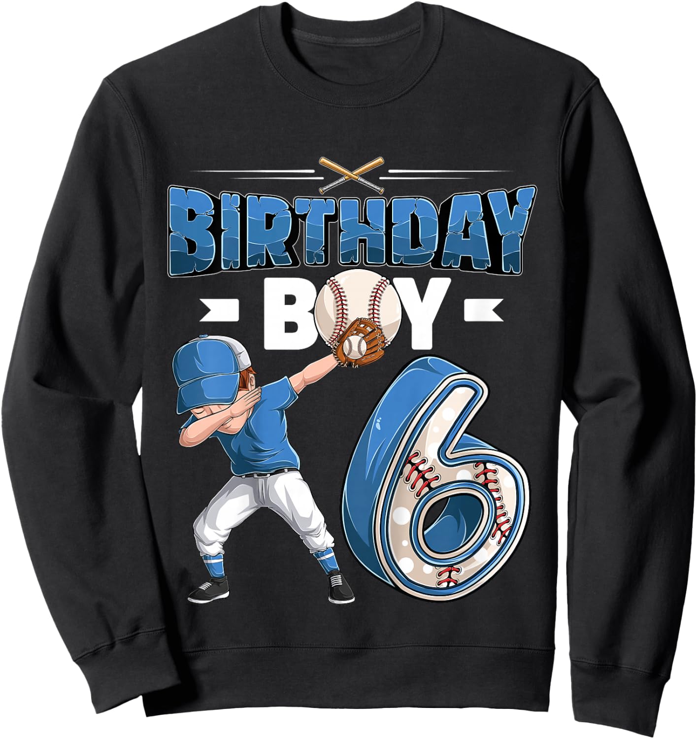Kids Dabbing boy 6 Year Old Baseball Player 6th Birthday Party Sweatshirt - Sweatshirt | Black