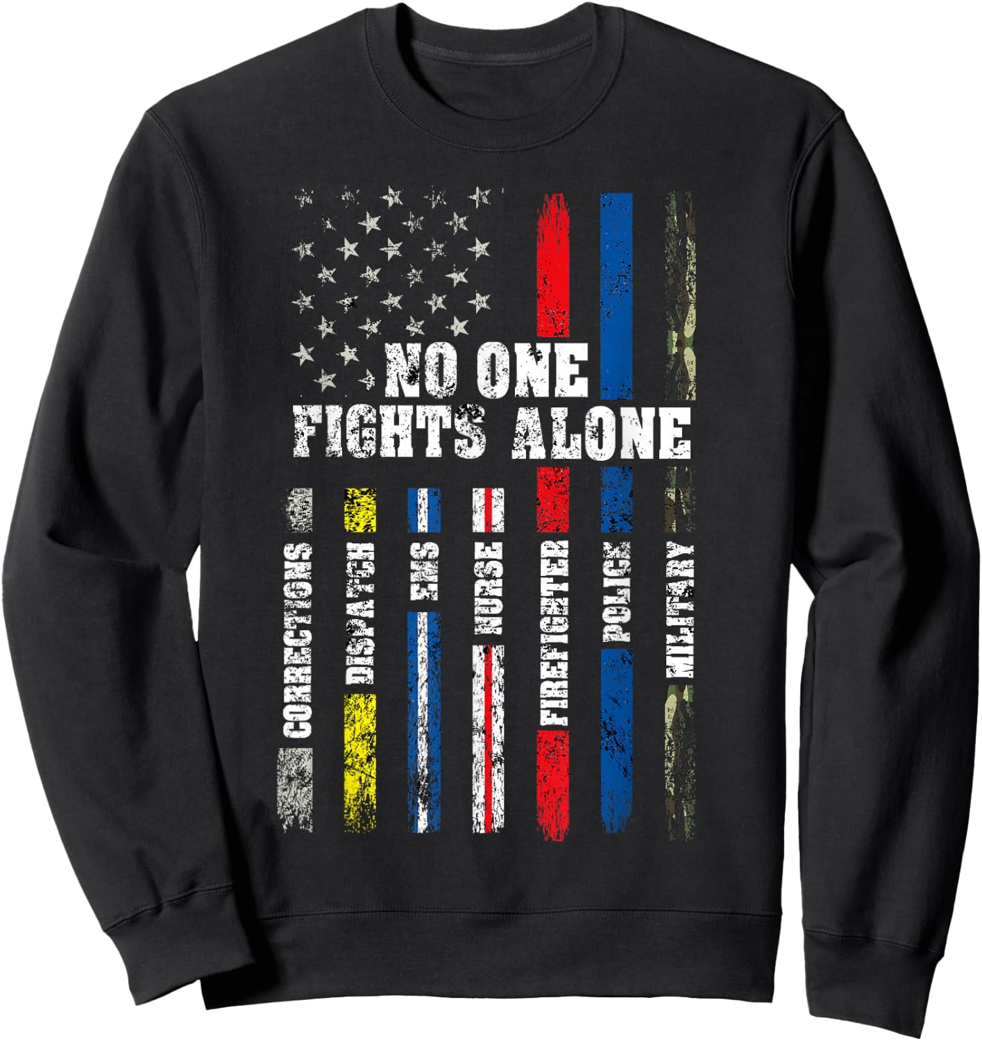 American Flag Thin Line Police Fire Military Nurse Responder Small Sweatshirt - Sweatshirt | Black