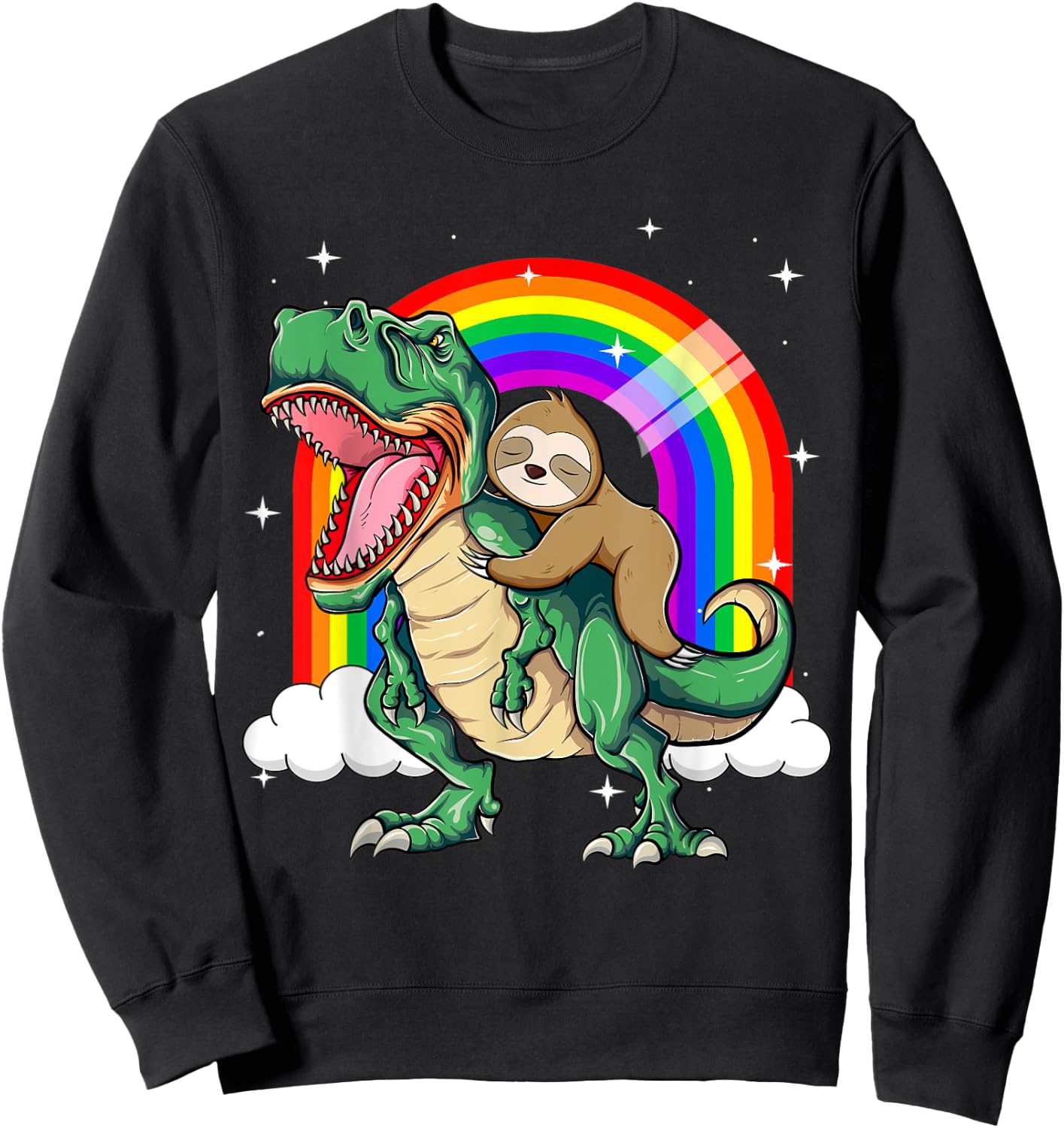 Funny Sloth Riding a T-Rex Dinosaur Sweatshirt - Sweatshirt | Black