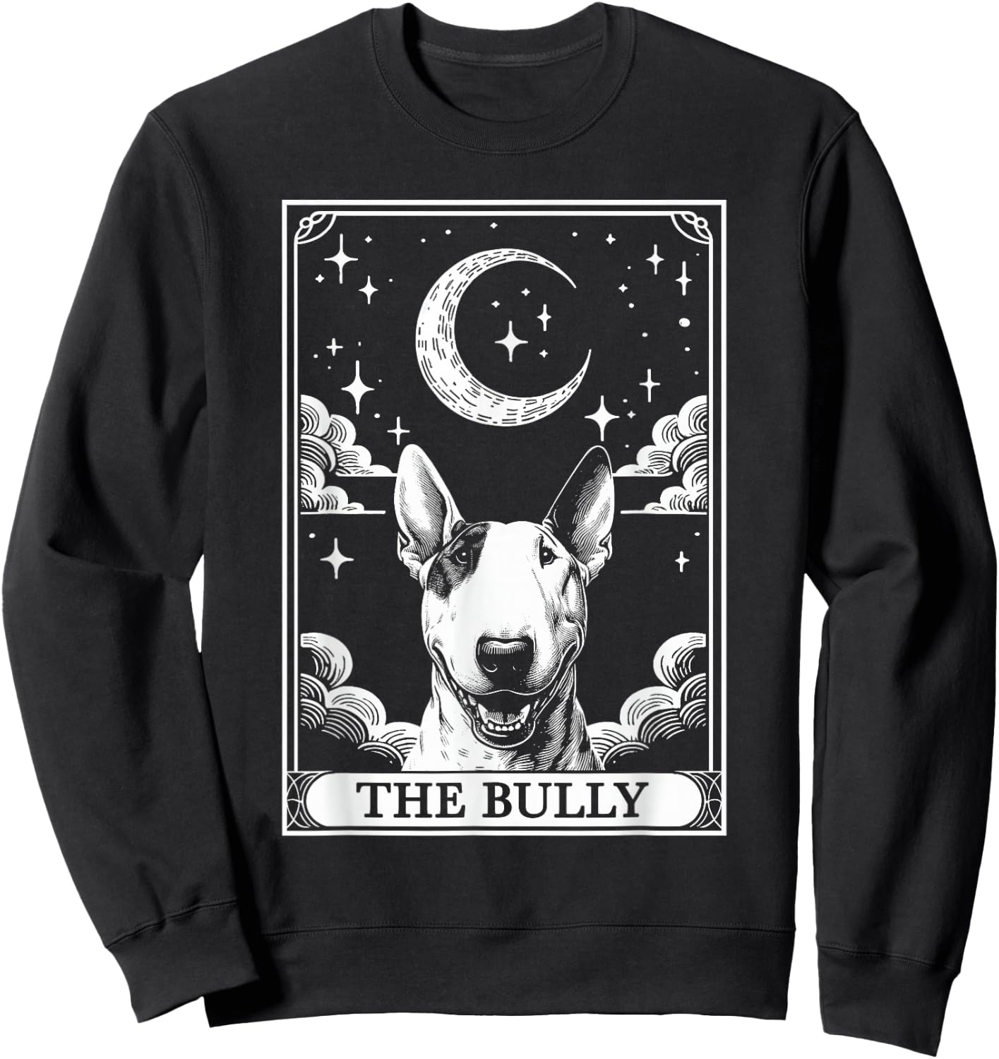 Tarot Card Vintage Crescent Moon Bull Terrier Bully Dog Mom Sweatshirt - Sweatshirt | Black