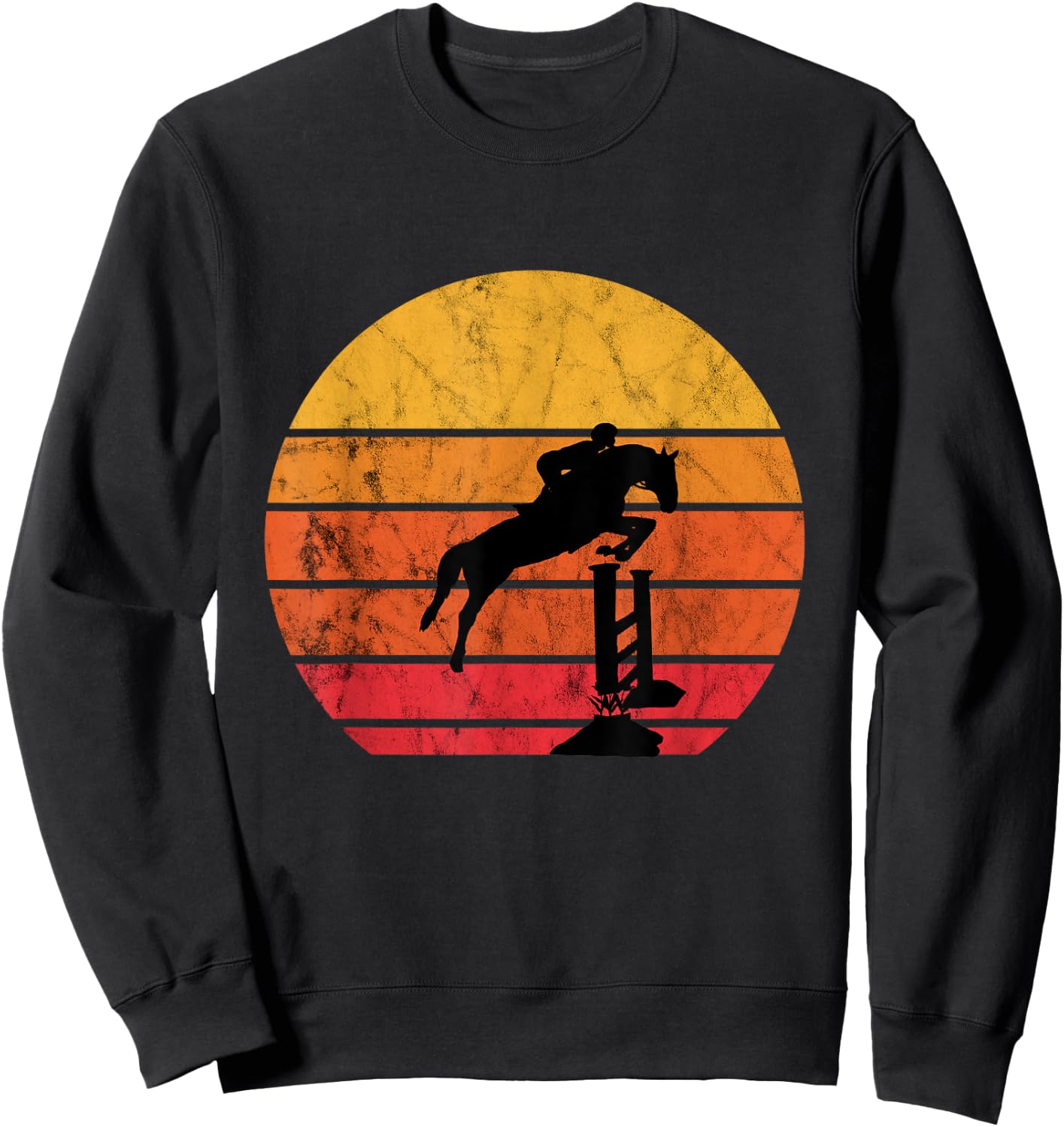 Jumping riding, retro, vintage, sunset, jumping horse Sweatshirt - Sweatshirt | Black