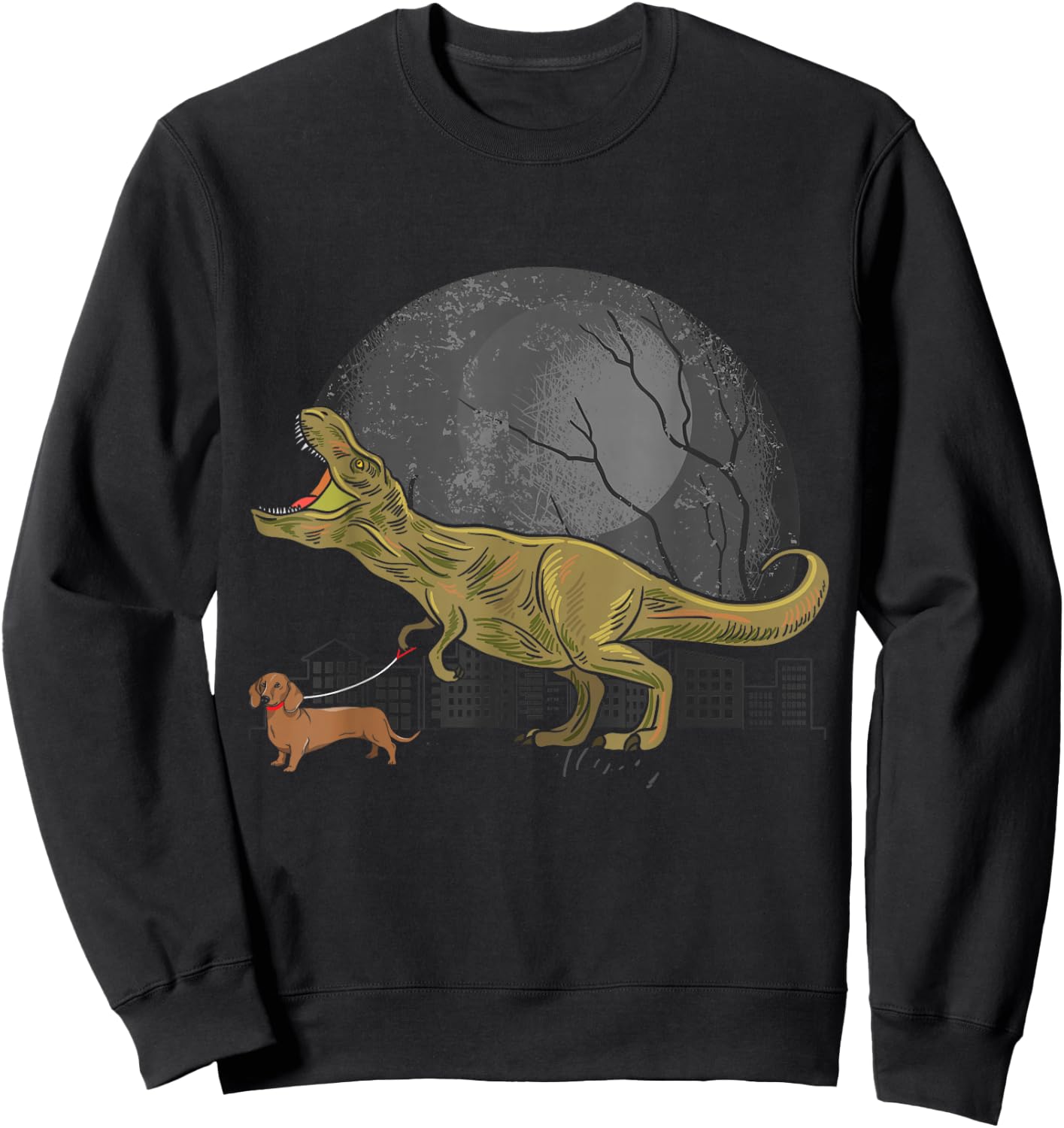 Dinosaur T Rex Dog Dachshund Women Girls Kids Sweatshirt - Sweatshirt | Black