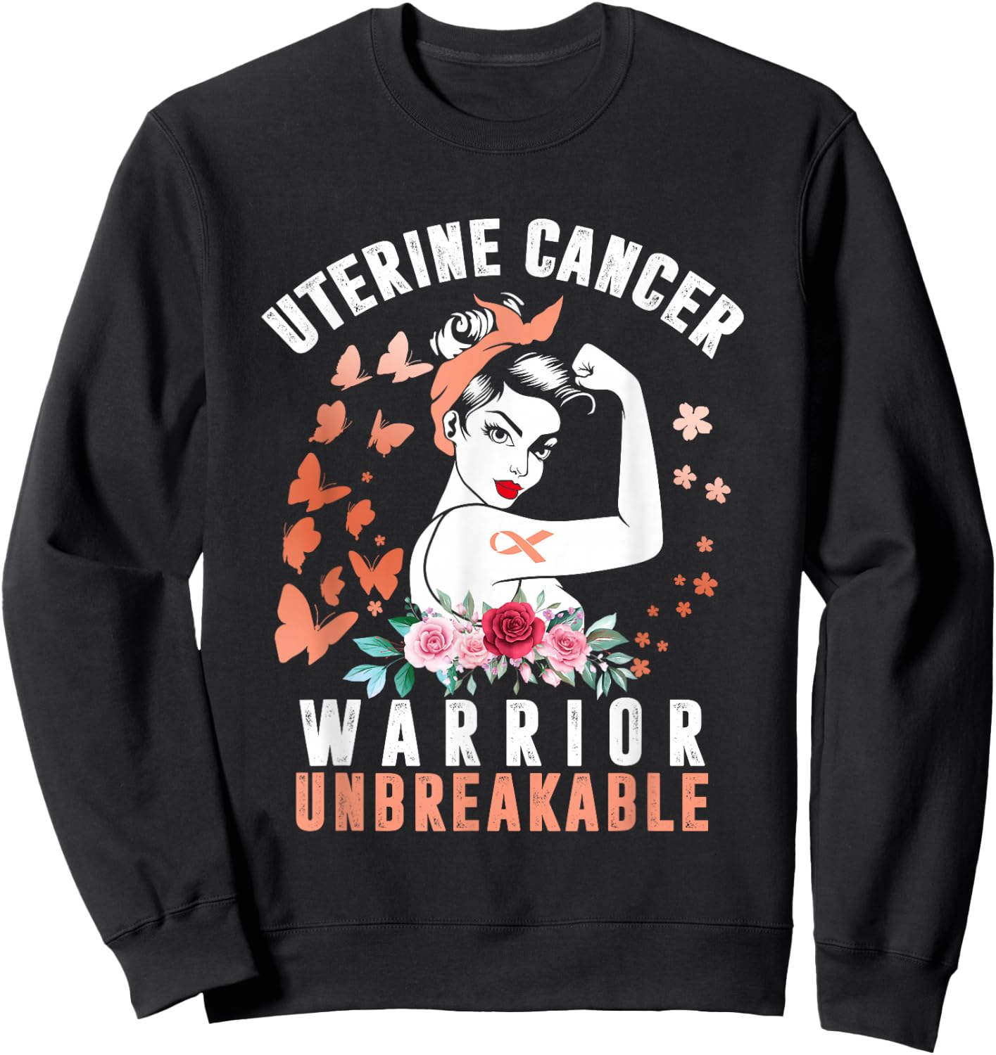 Uterine Cancer Awareness Warrior Unbreakable Strong Woman Sweatshirt - Sweatshirt | Black