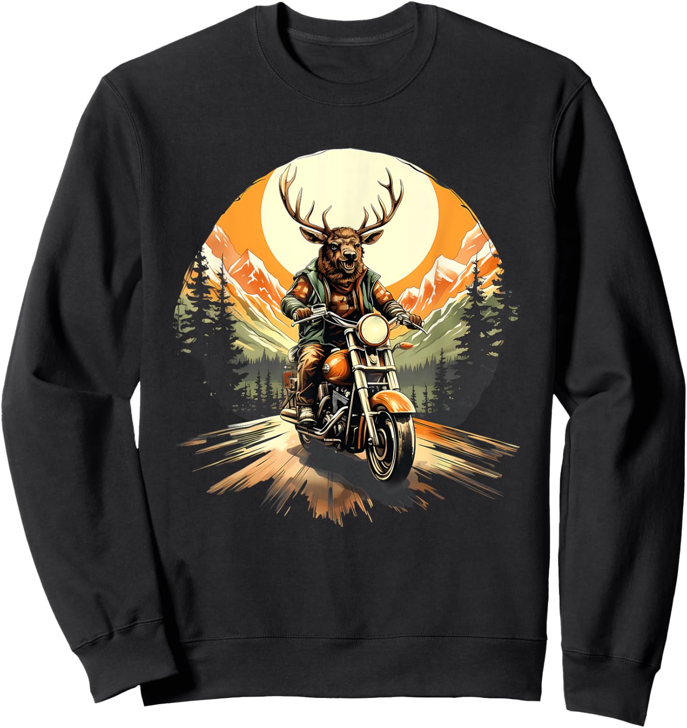 Biker Elk Riding Motorbike Sweatshirt - Sweatshirt | Black
