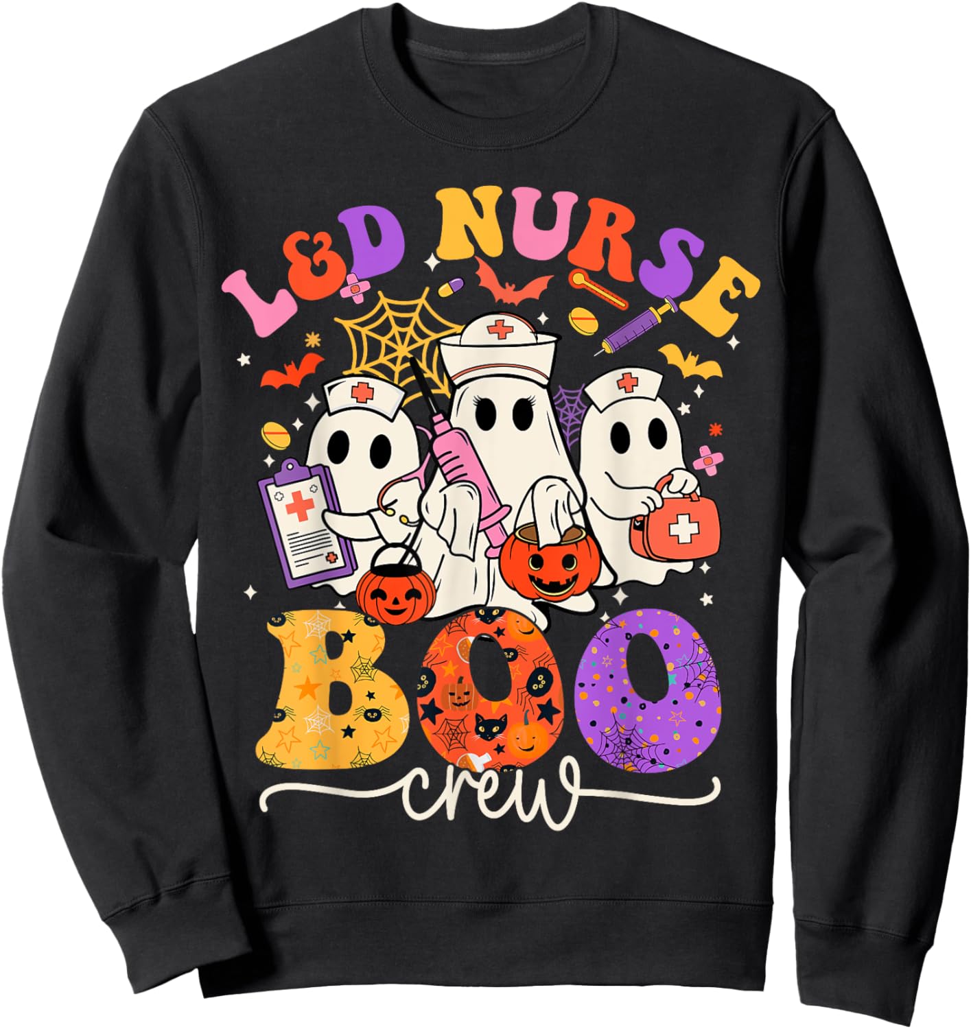 L&D Boo Crew Costume Funny Nurse Ghost Halloween Sweatshirt - Sweatshirt | Black