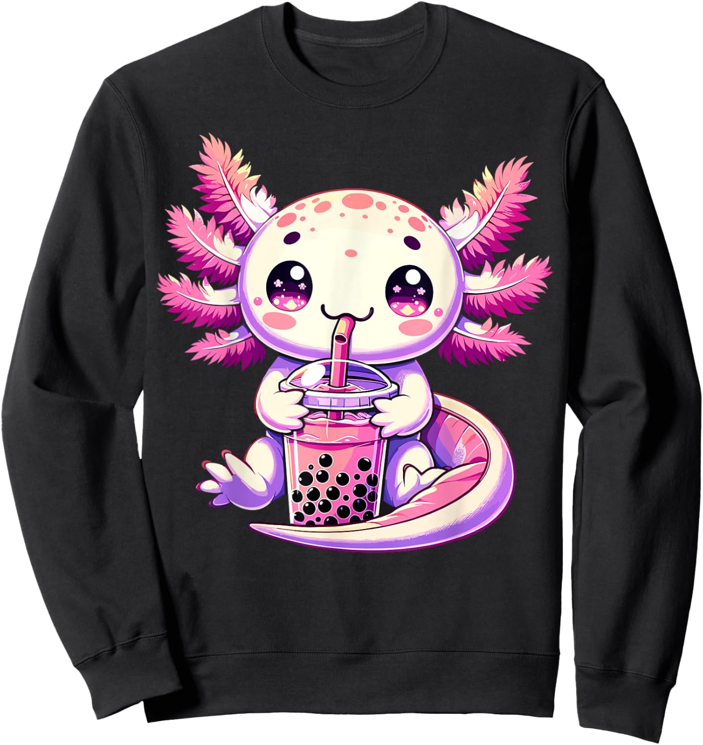 Axolotl Boba Tea Bubble Tea Anime Cute Kawaii Axolotl Sweatshirt - Sweatshirt | Black