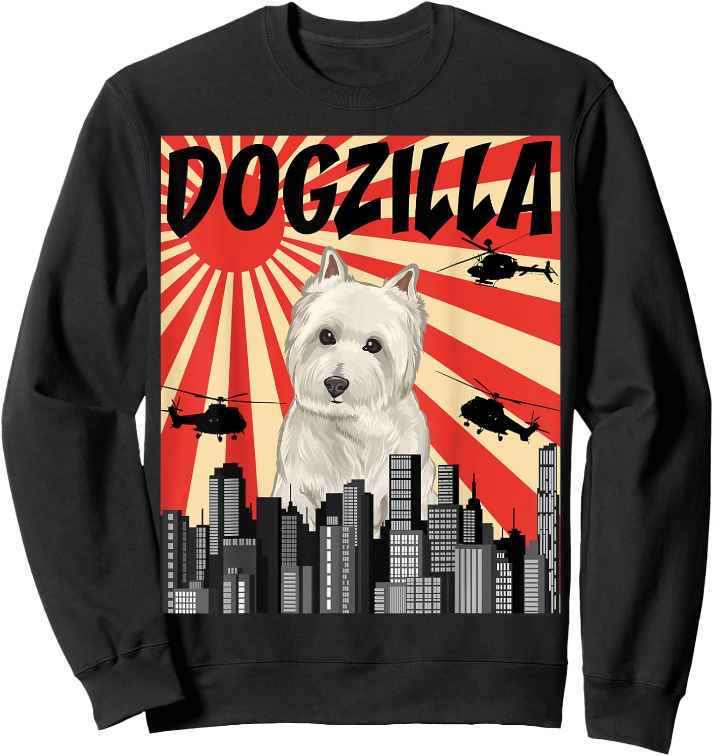 Funny Retro Japanese Dogzilla West Highland White Terrier Sweatshirt - Sweatshirt | Black