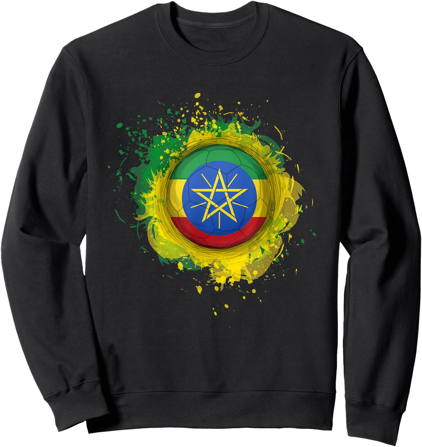 Proud Heritage Ethiopia Flag Soccer Ball Sweatshirt - Sweatshirt | Black