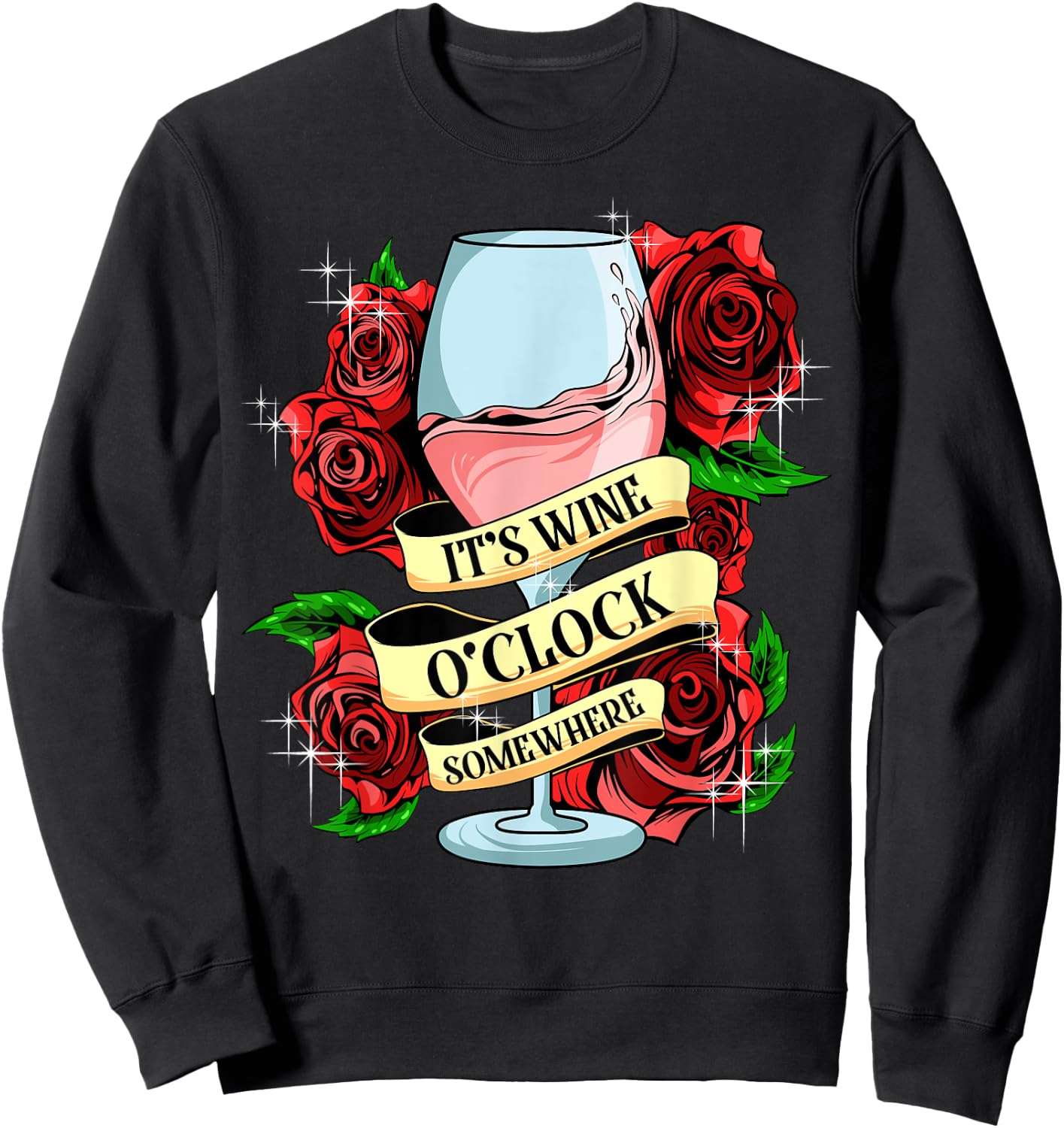 It's Wine O'Clock Somewhere Women's Funny Wine Lover Gift Sweatshirt - Sweatshirt | Black
