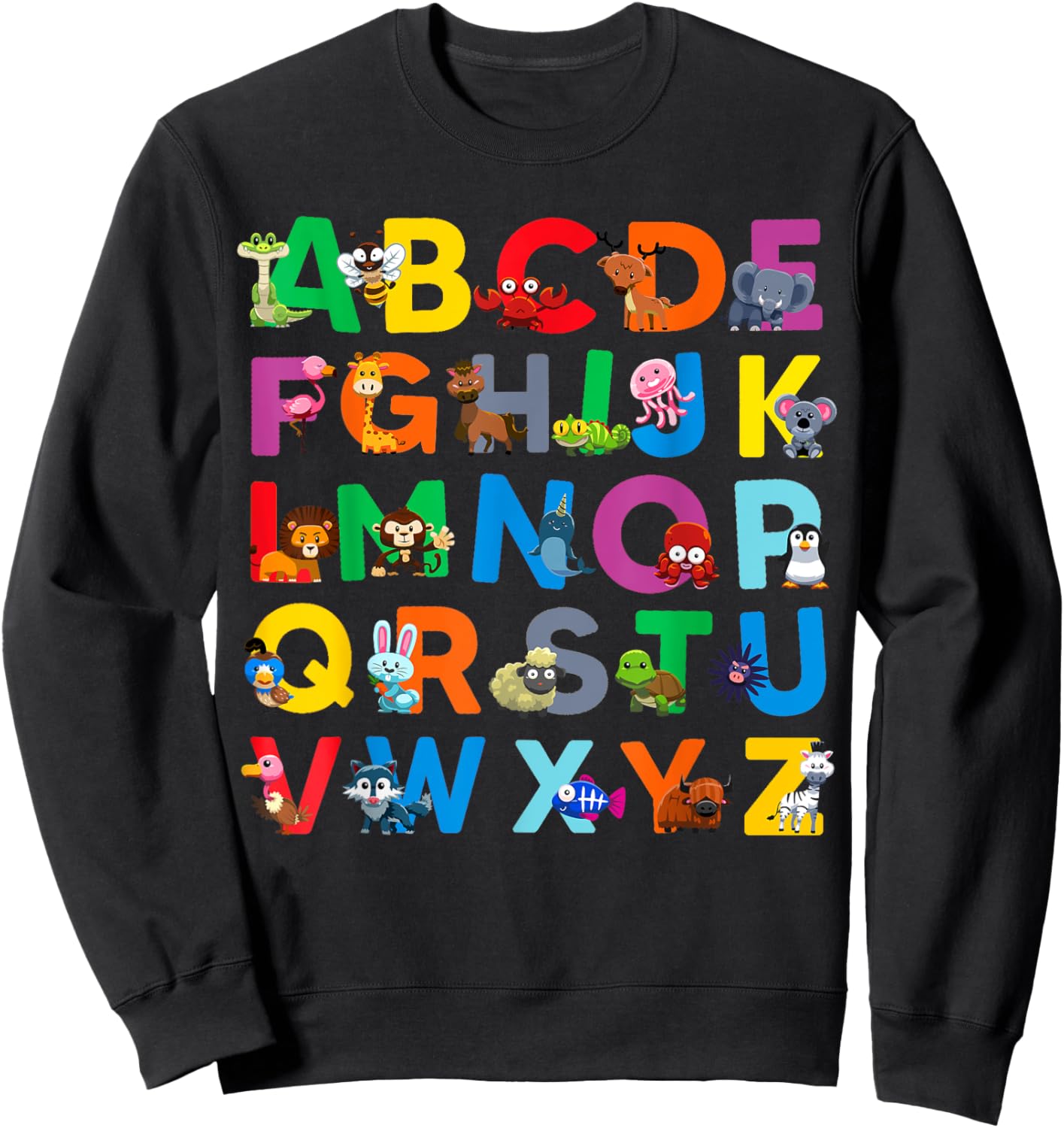 Zoo Animal Alphabet ABCs Animals Learning A-Z ABC Letters Sweatshirt - Sweatshirt | Black