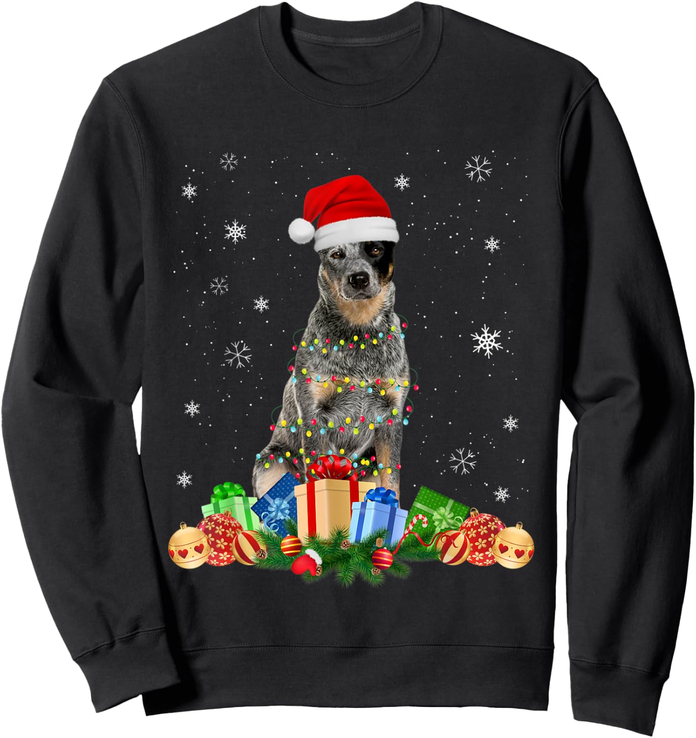 Australian Cattle Dog Christmas Lights Puppy Dog Lover Women Kids Sweatshirt - Sweatshirt | Black