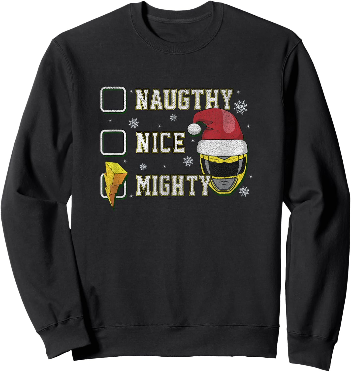 Power Rangers Christmas Naughty Nice Mighty Yellow Ranger Sweatshirt - Sweatshirt | Black